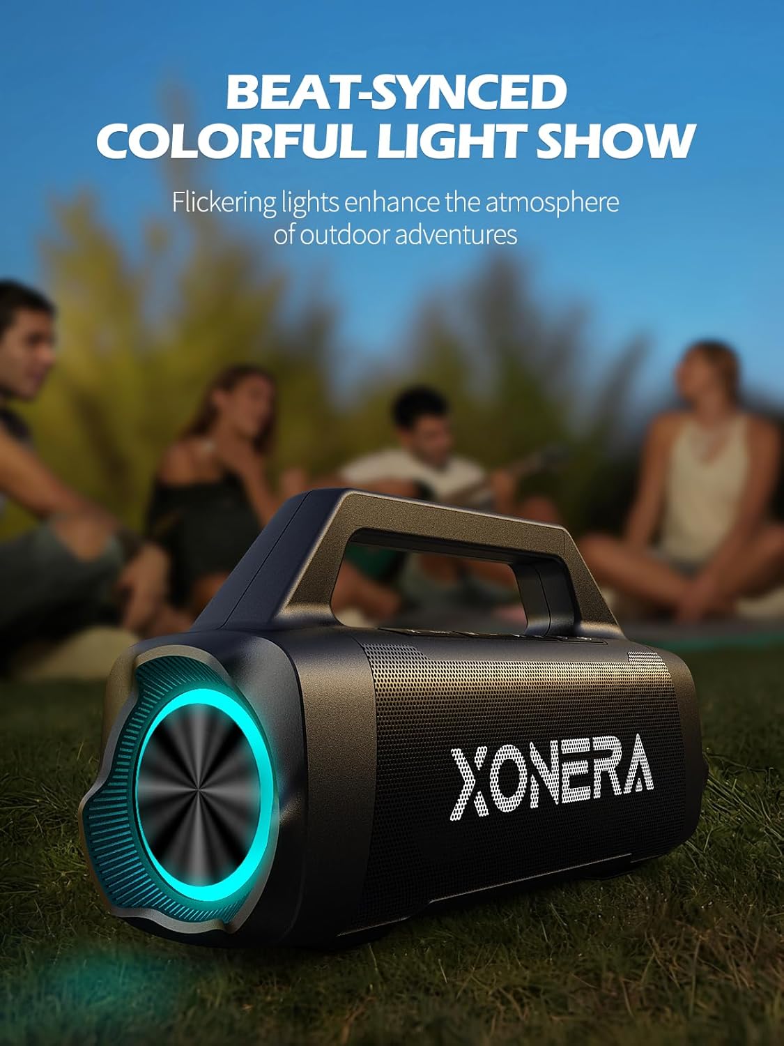 Speakers Bluetooth Wireless, 80W Peak Loud Outdoor Speaker with Bass, 20H Playtime, IPX6 Waterproof, TWS，BT5.3, Portable for Camping Hiking Boating Pool Beach(Black)