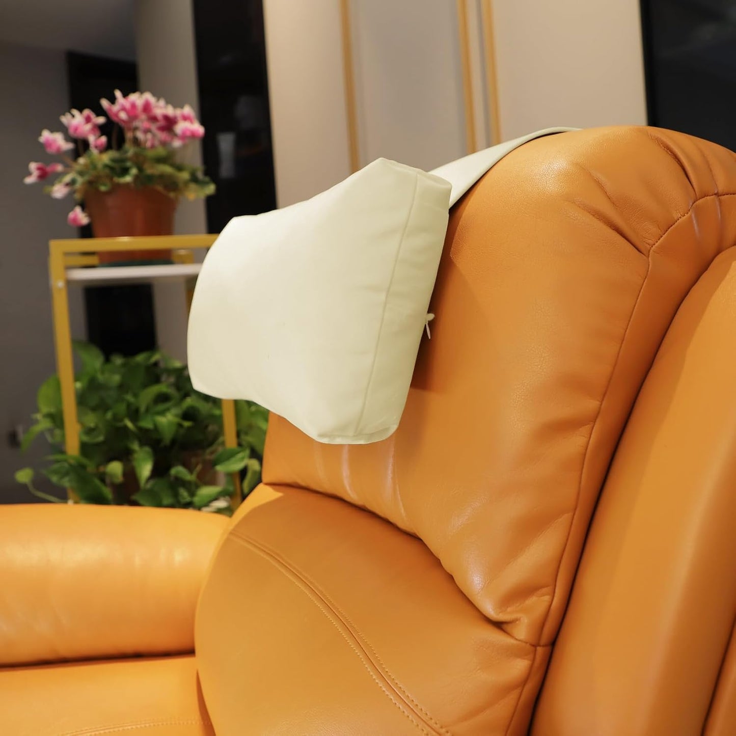 Non-Slip Head Pillow for Recliners - Neck Support Cushion with Velvet Cover for Pain Relief at Home, Office and Travel (Ivory)