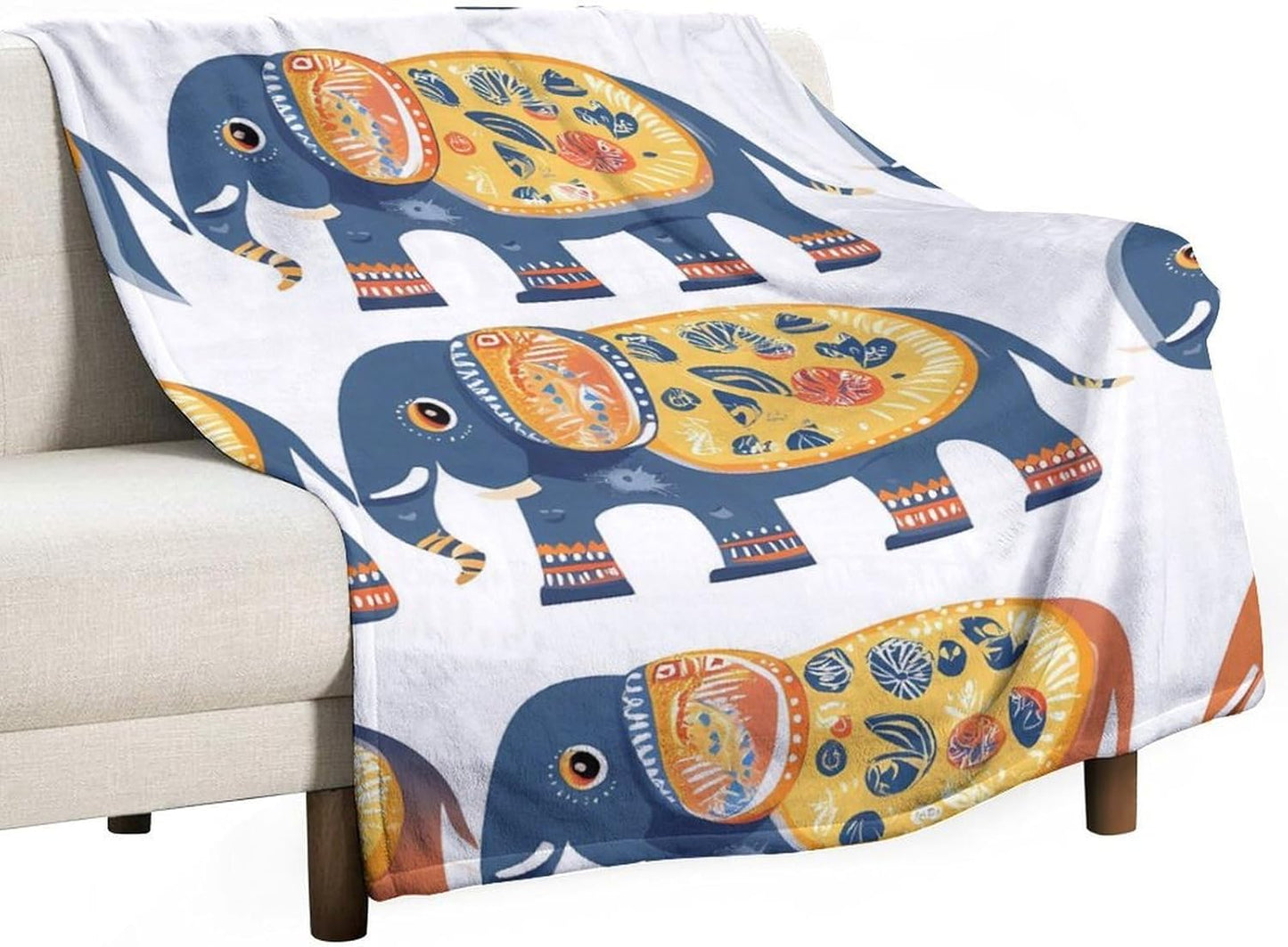 Boho Elephant Throw Blanket for Couch Bed Plush Cozy Fuzzy Flannel Blanket for All Season 50"x70"