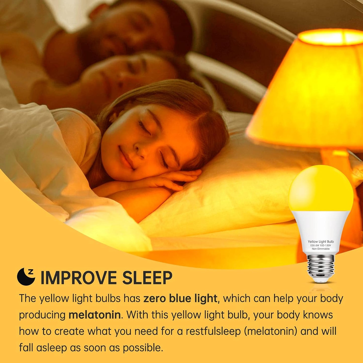 EvaStary Yellow LED Light Bulb Outdoor, 6W Bug Light Bulbs 40W Equivalent Outside, A19 LED Amber Bedroom Night Lights, Warm LEDs Hallway Lighting Decorative Lamps, 4 Pack