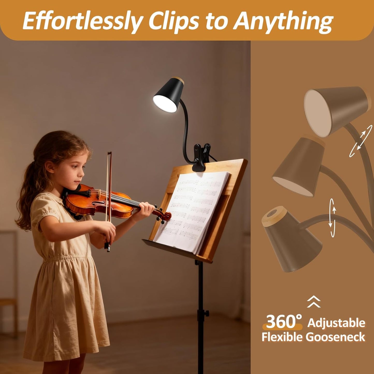 Clip on Desk Lamp for Home Office - Small LED Touch Dimmable Reading Lights for Books in Bed - Adjustable Flexible Gooseneck Clamp Light Table Lamp for Bedside Bedroom Headboard Black