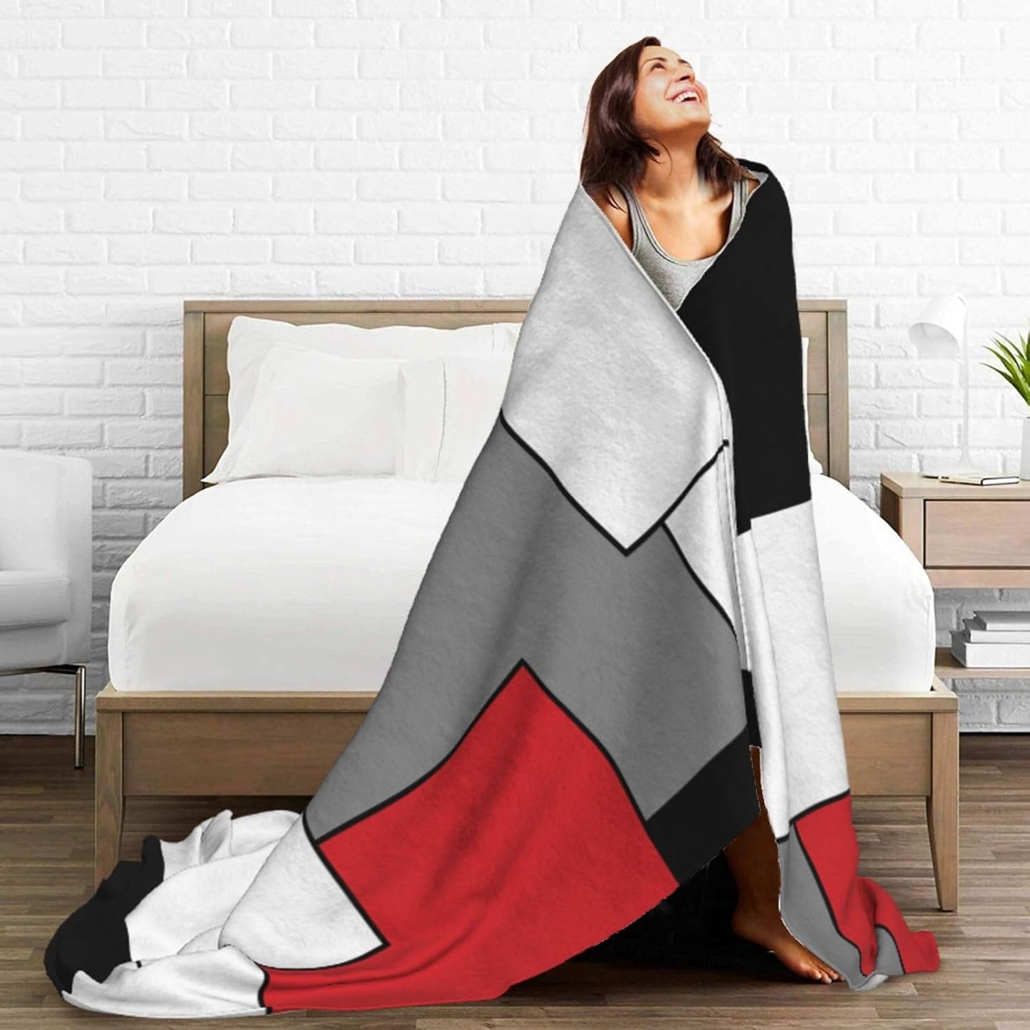 Red White Black Grey Geometry Fleece Throw Blanket Ultra Soft Cozy Decorative Flannel Blanket for Home Bed Couch Chair Travel 80x60in