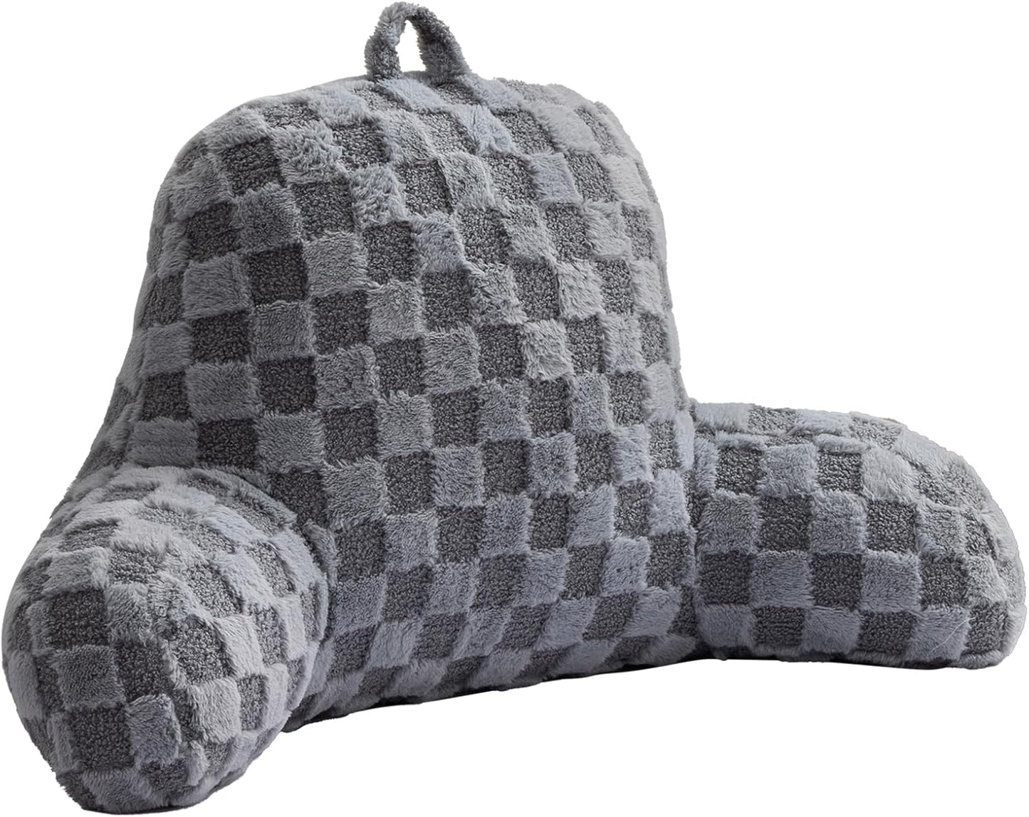 Wedge Reading Pillow with Arms — Large, Checkered, Back Support for Bed Sitting