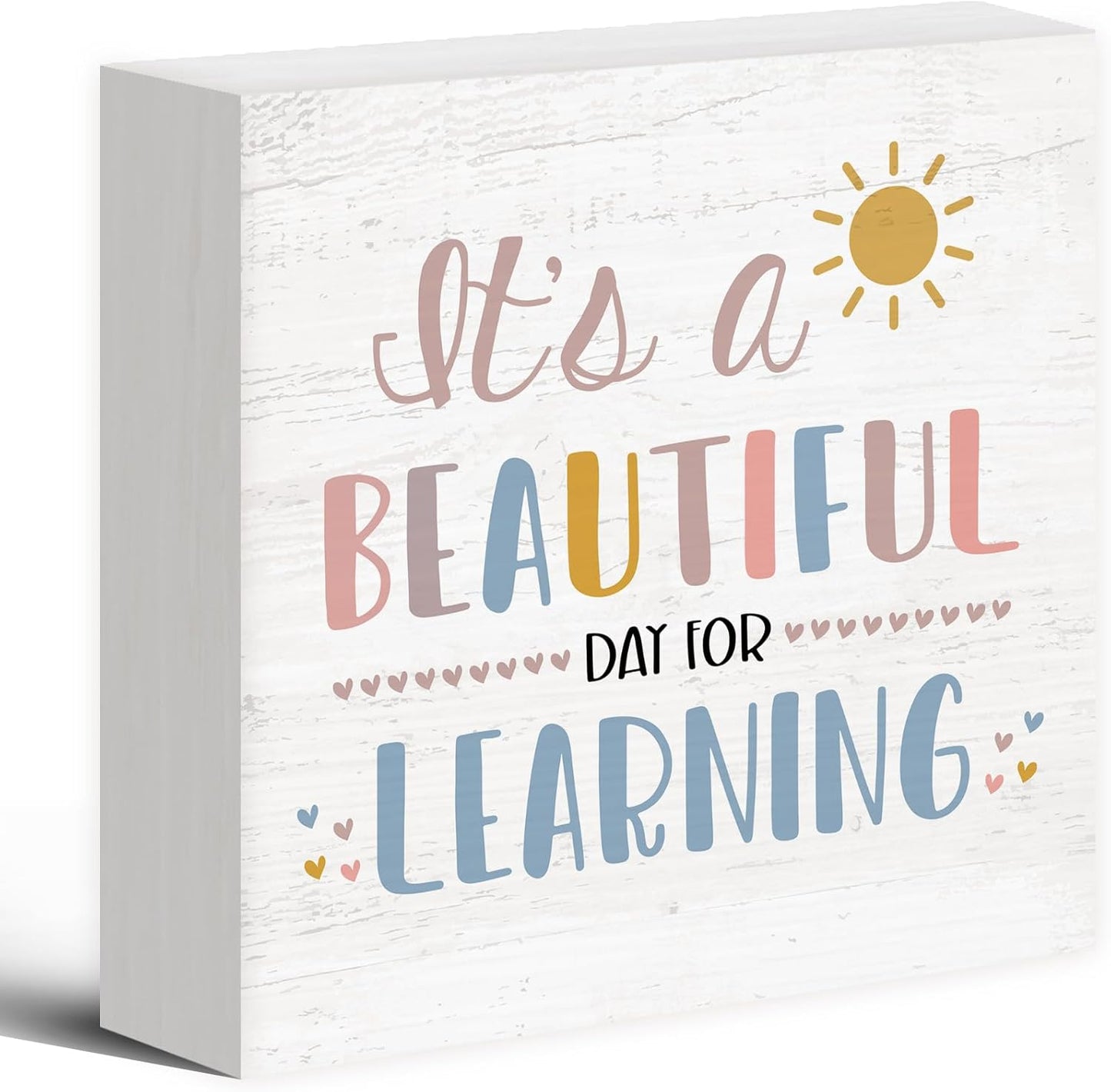 Boho Classroom Wood Box Sign Desk Decor 5x5, Inspirational Kids Learning Wooden Block Sign Decorations for Home Classroom Playroom Nursery Reading Nook Reading Room Wall Tabletop Shelf