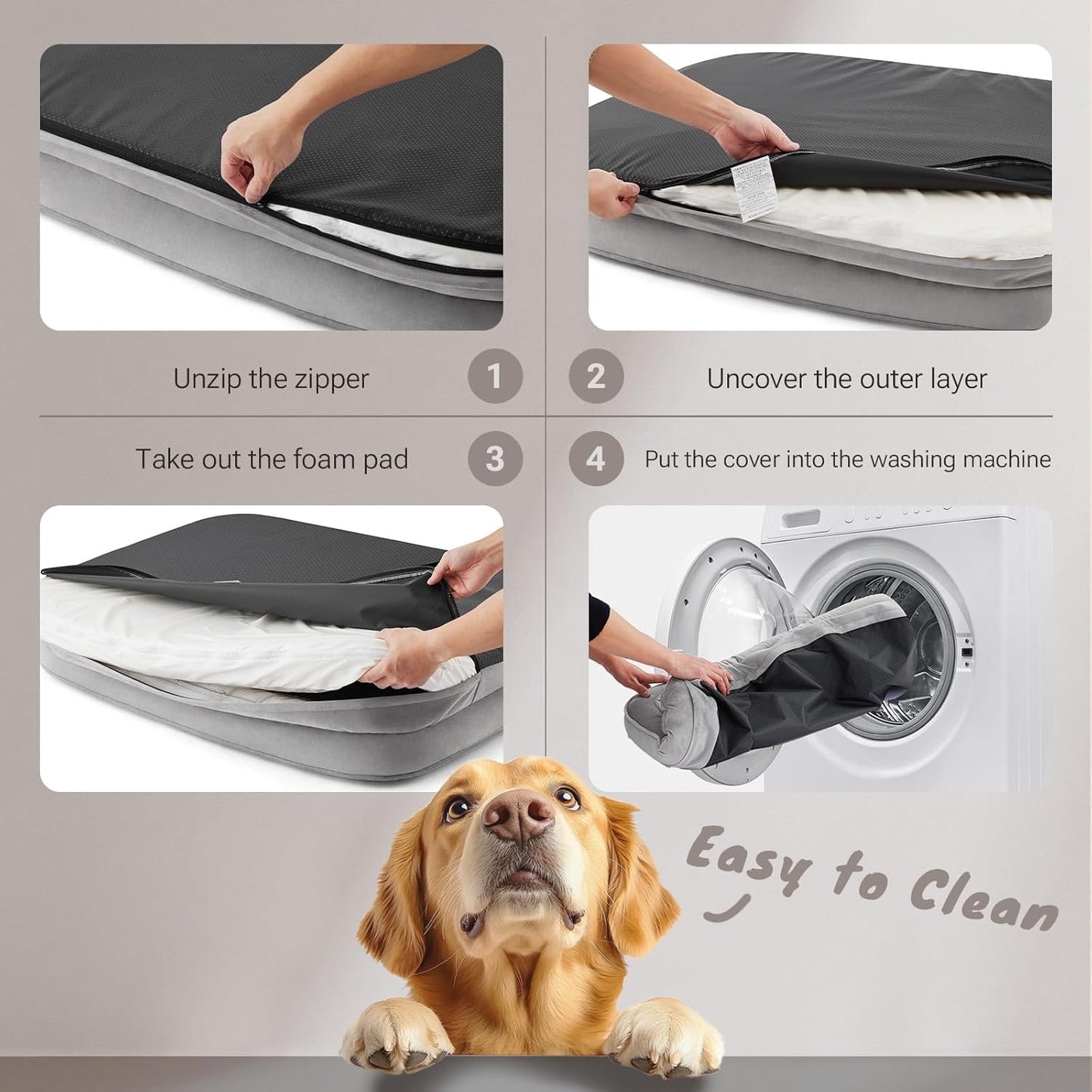 Soft Touch Orthopedic XL Dog Bed for Large Dogs with Faux Fur Top, Waterproof Pet Couch Bed with Removable Washable Cover and Supportive Foam Filling (Grey, Extra Large)
