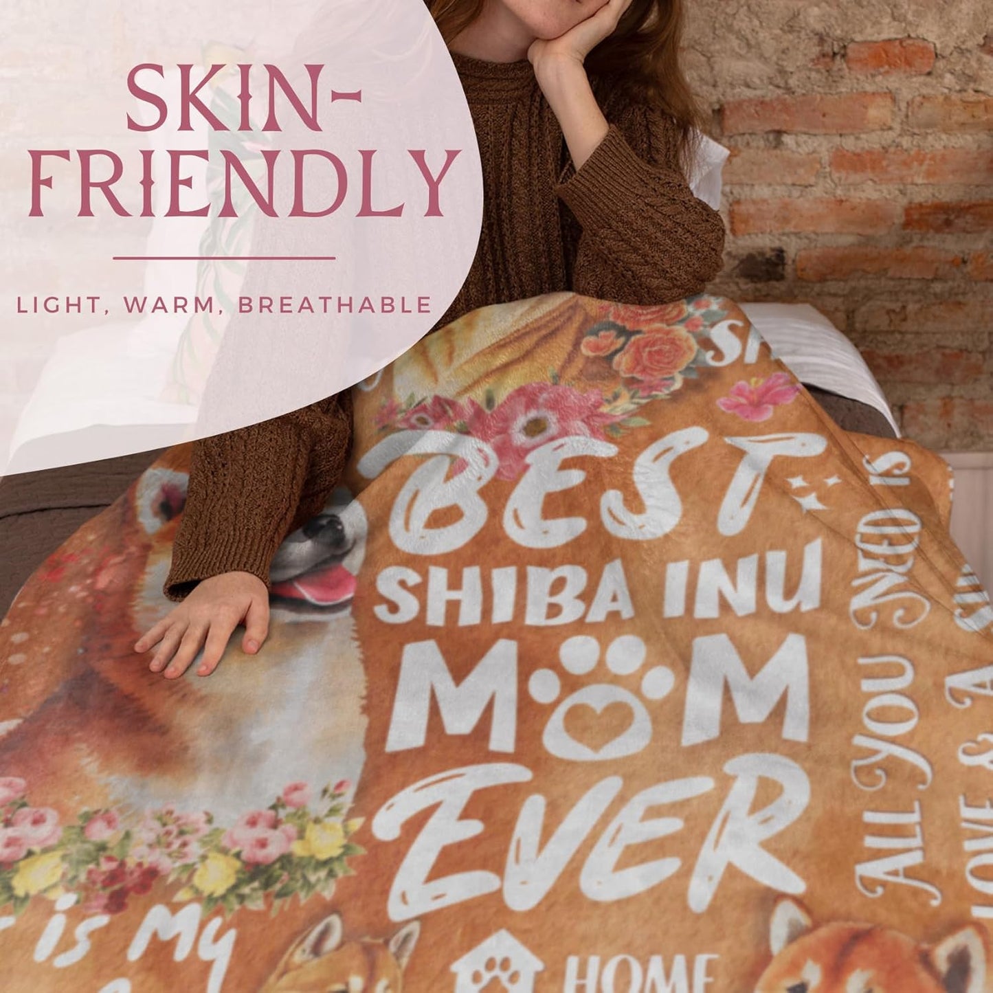 Shiba Inu Gifts for Women - Unique Shiba Inu Flannel Throw Blanket, 50 x 65 inch, Skin Friendly, Novelty Gift