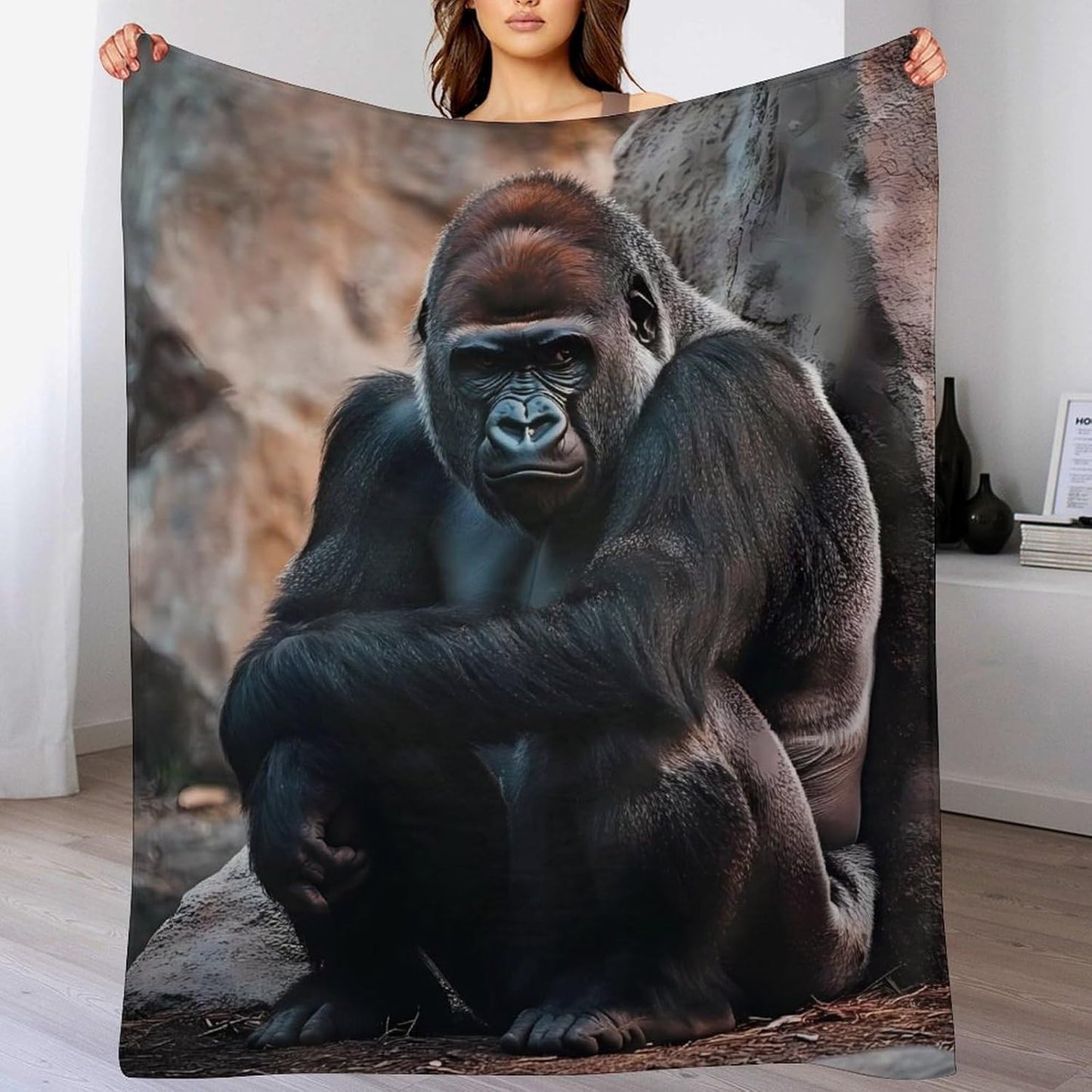Wild Animal Gorilla Monkey Throw Blanket for Couch Bed Plush Cozy Fuzzy Flannel Blanket for All Season 50"x60"