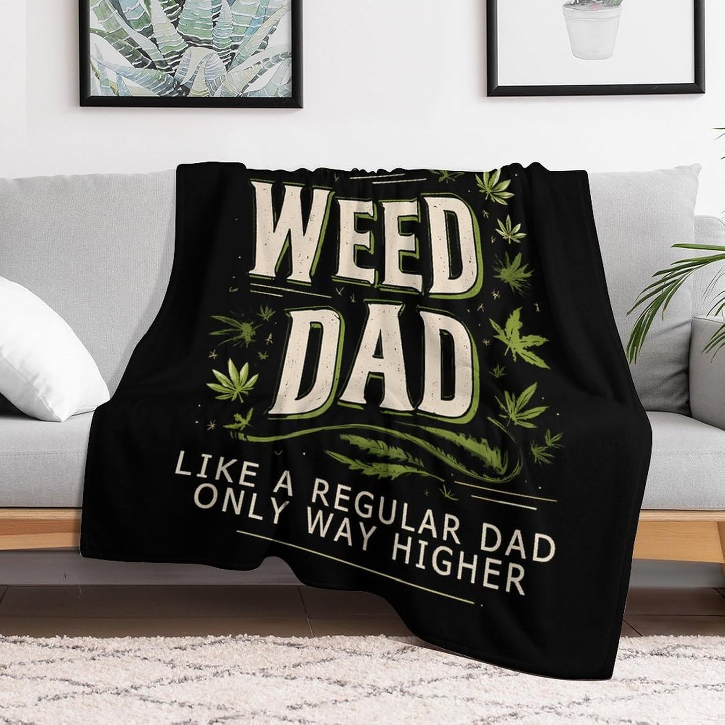 Funny Weed Dad Throw Blanket Fleece Blankets Soft Flannel for Couch Bed Pet Decorative Warm