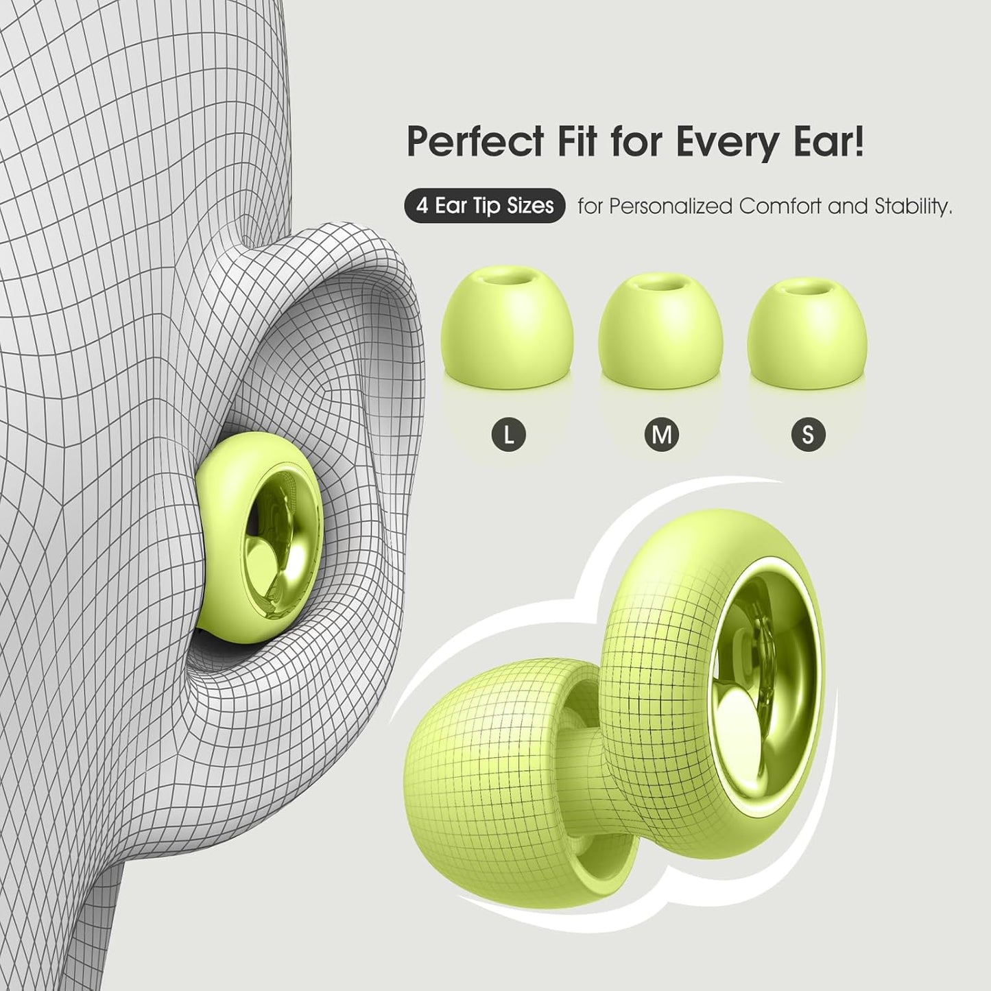 Ear Plugs for Sleeping Noise Cancelling, Soft Ear Plugs for Sleeping, 45dB Reusable for Noise Reduction with 8 Ear Tips, Silicone Hearing Protection Earplugs for Concert, Work(Lemon Lime)