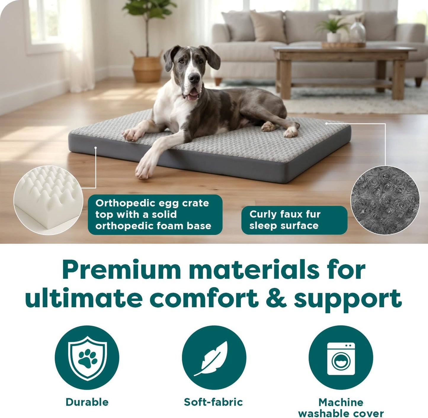 FurHaven Orthopedic Dog Bed for Large Dogs, Mattress Style Bed, Egg Crate with a solid Orthopedic Foam Base for Joint Support, Washable Cover, Jumbo Plus XXL, Plush Faux Fur & Suede, Gray