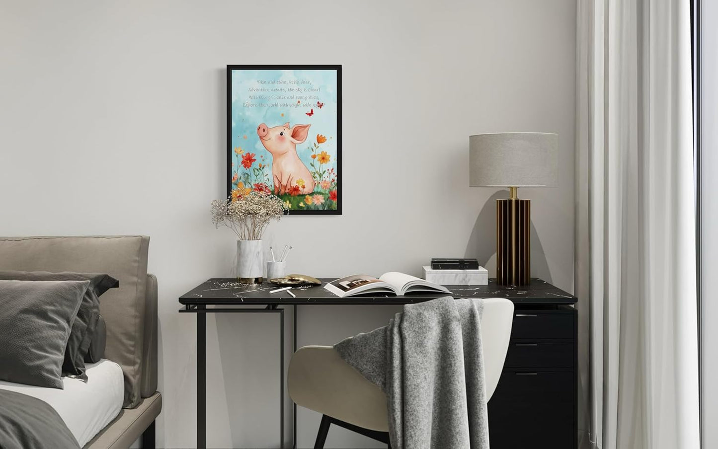 Pig Art Print Poster with Poem, Animals Nursery Wall Decor Cute Wild Animals Artwork For Baby Bedroom Kids Room Home Decoration Gallery 11 (Pig, 8 x 10 inches, Unframed)