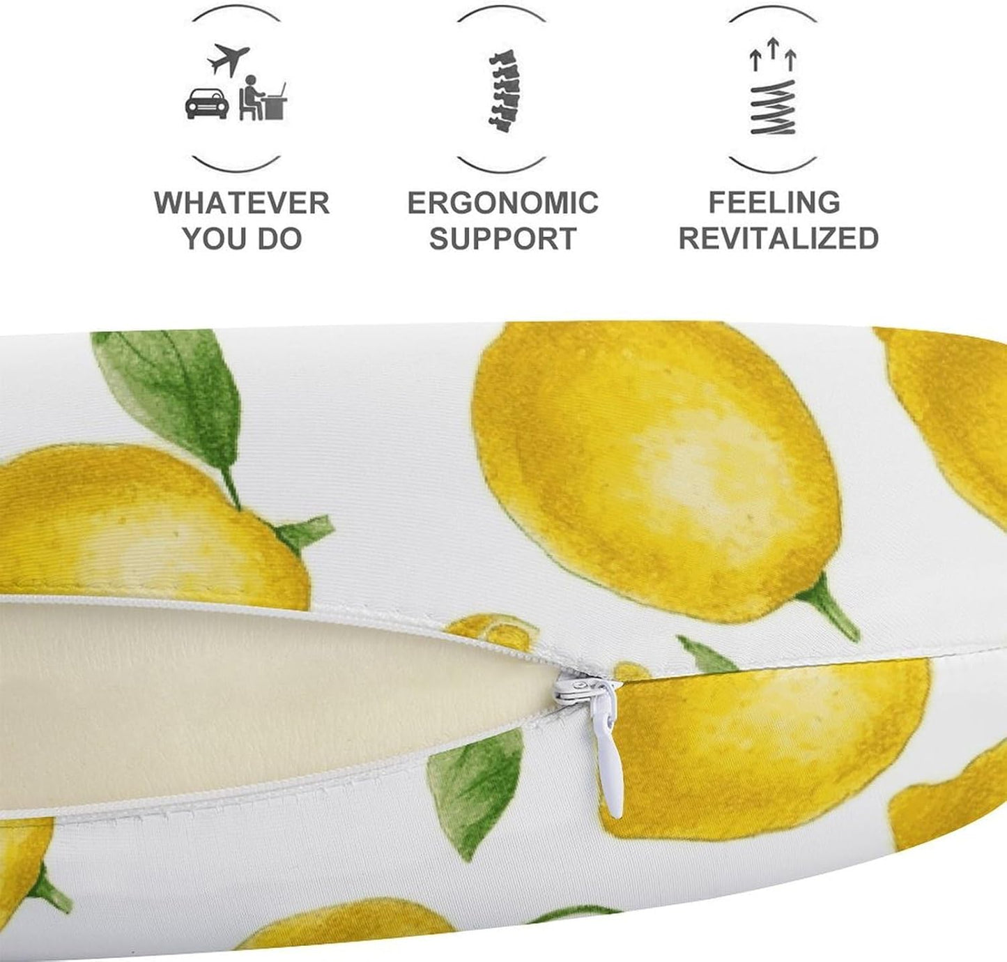 Yellow Lemon Neck Pillow Memory Foam U Shaped Pillows Portable Pillows for Shoulder Travel Head Support Pillow with Concealed Zipper for Airplane Car Home Office