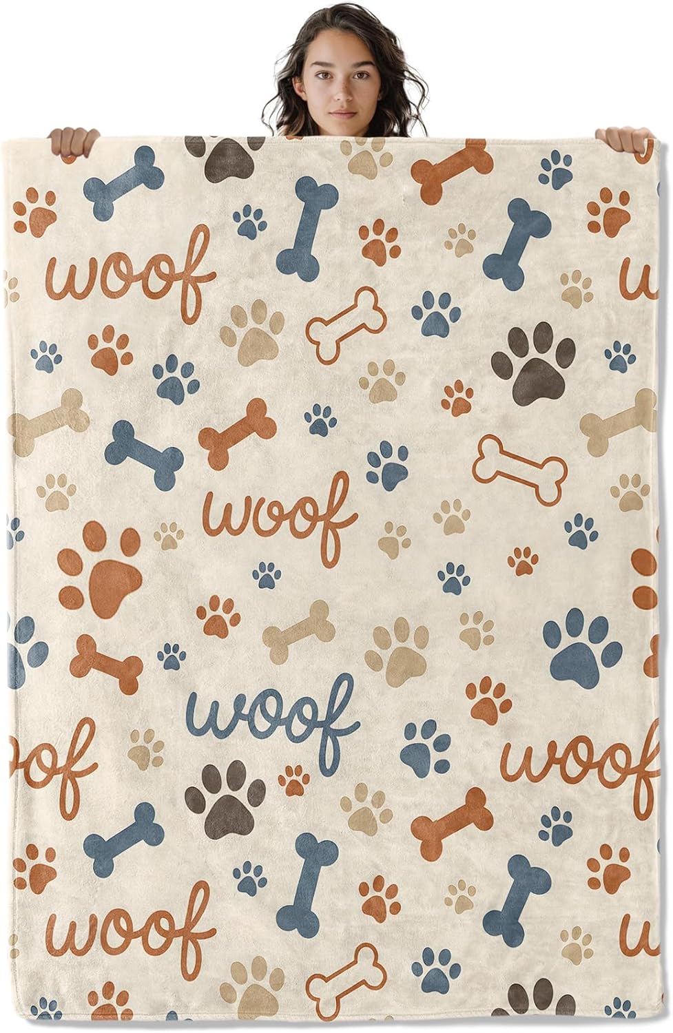 Cute Dog Paw Prints and Bones Blanket, 60 x 50 Inch Flannel Throw Blanket, Gifts for Women Kids, Lightweight Cozy Warm Blankets for Sofa Travel Home Decor