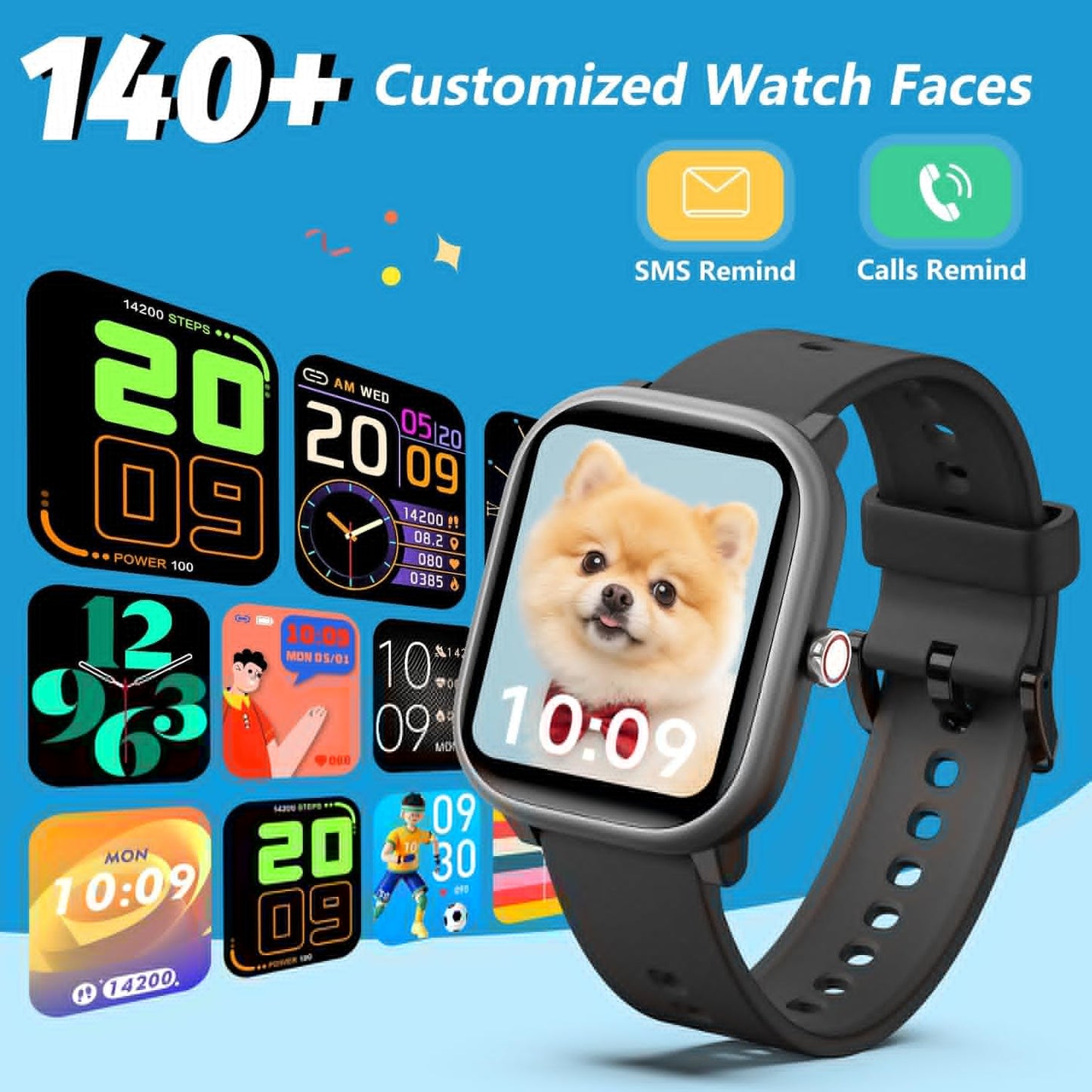 Kids Wach for Girls Boys 6-15 Year Old - Smart Watch for Kids 1.8" Fitness Tracker ,No Phone needed,Pedometer Sleep Monitor Heart Rate Waterproof,Puzzle Game for Girls Boys Teens Birthday Gift (Black)