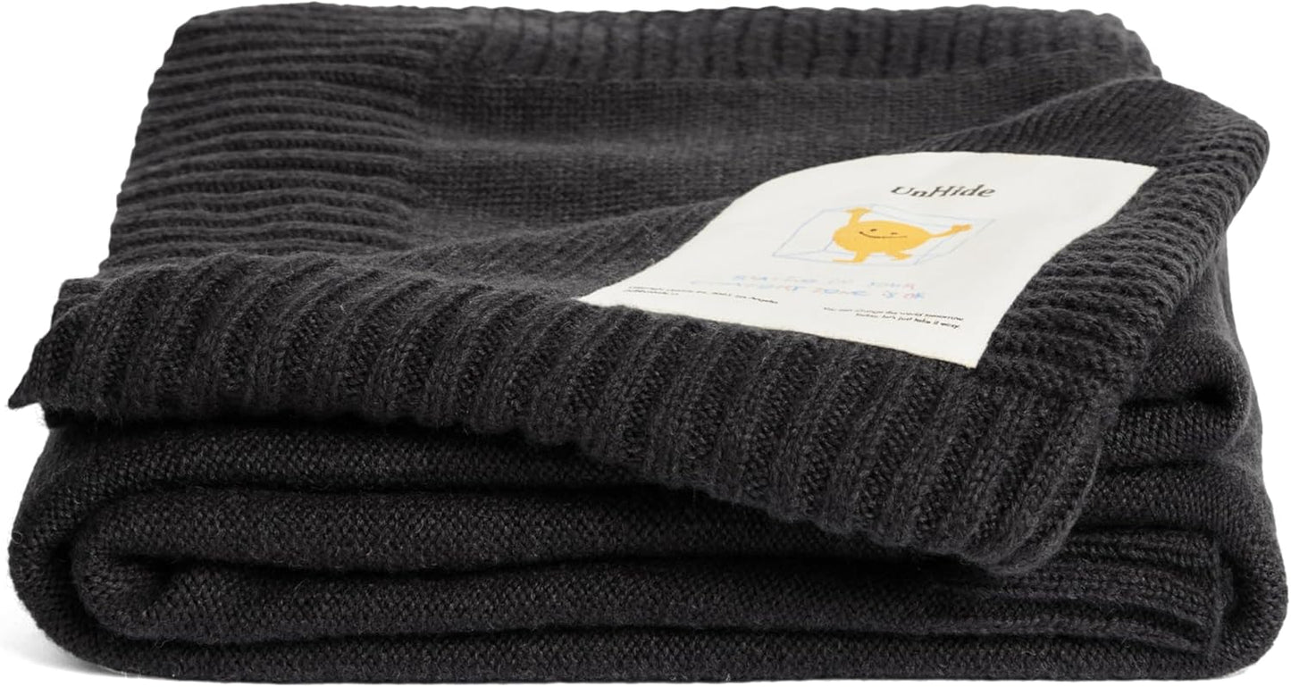 UnHide Classic Knit Blanket - 60" x 80" Ultra-Soft & Lightweight Oversized Knit Throw - Versatile Cozy & Breathable Bedroom, Living Room Blanket - Night Owl