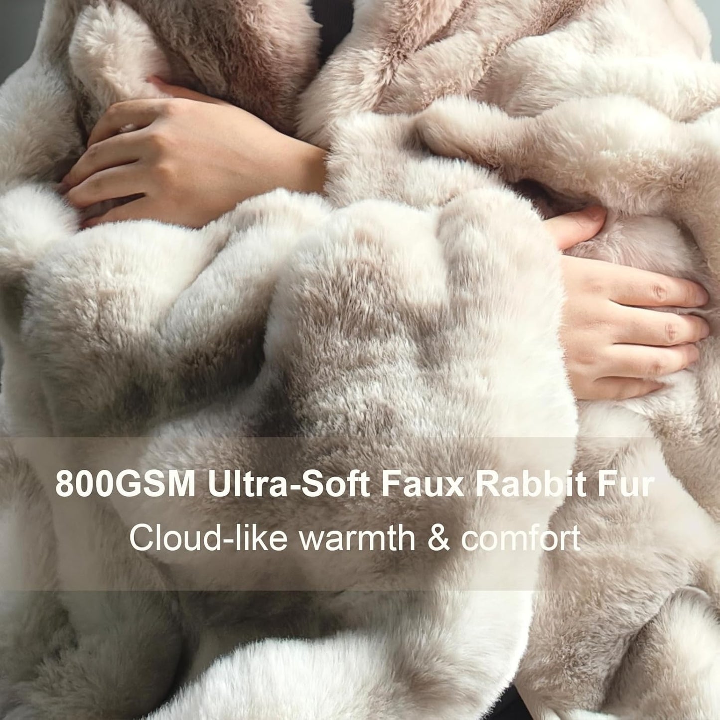 Faux Fur Throw Blanket 50x60 Inches, 800GSM Soft Plush Thick Bubble Blanket for Couch and Bed, Fuzzy Soft Tie-Dye Brown Faux Rabbit Fur Blanket for Sofa Living Room Bedroom