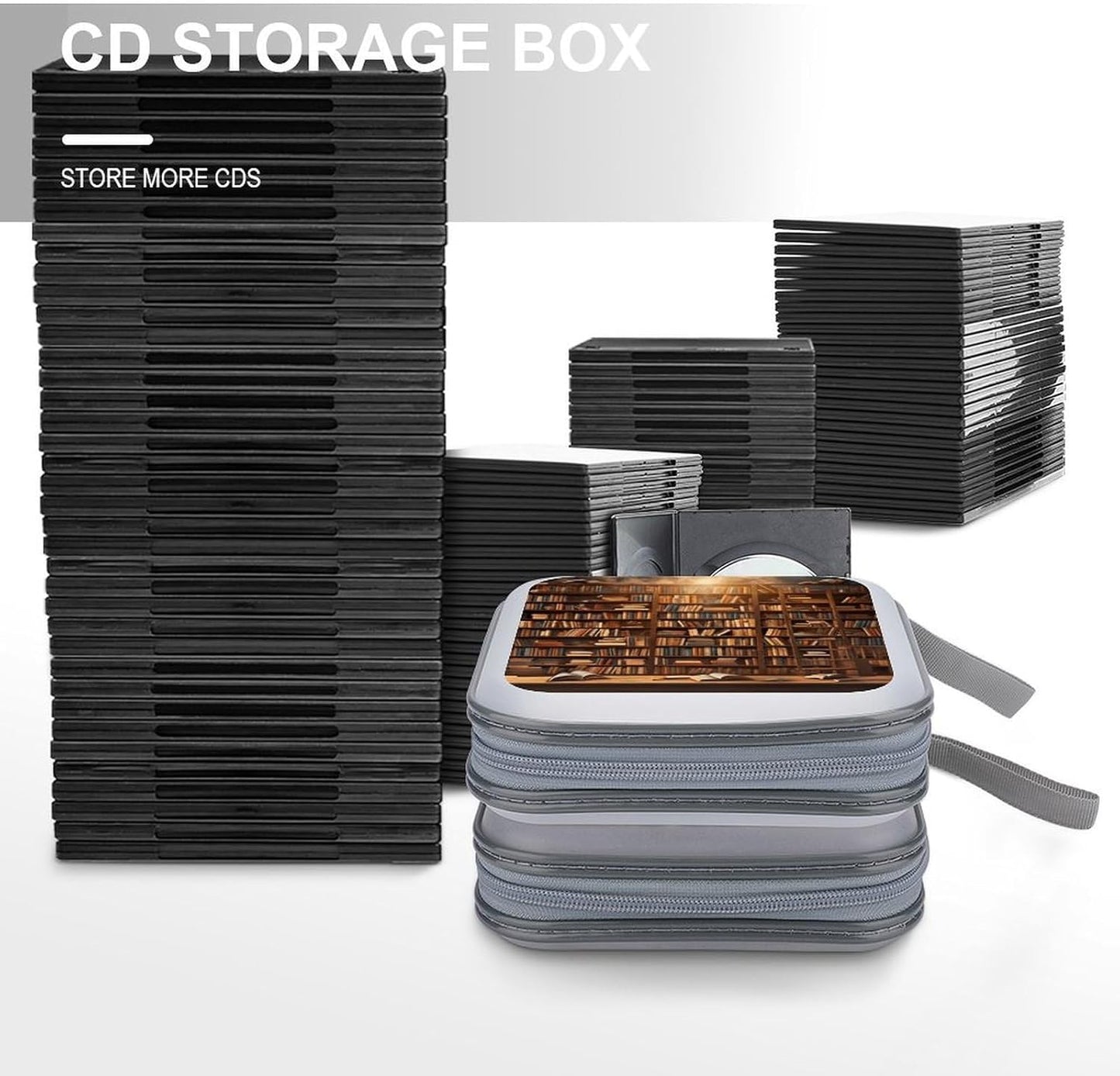 Books-png CD Case Portable Zipper CD Cases Holder Hard Plastic DVD Disc Cases Storage Binder Large Storage Disc Wallet Bag Heavy Duty Booklet Album 40 Capacity