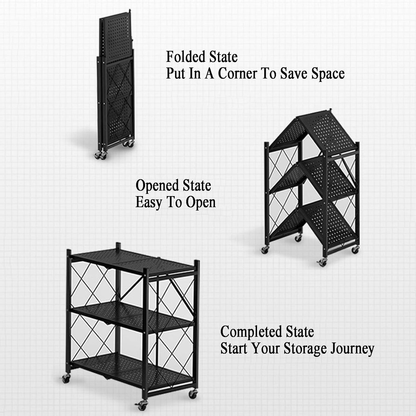 5 Cube Bookshelf, Foldable Simple Mobile Bookshelf, Multi-Layer Home Desk Side with Wheels, Suitable for Reading Corner, Living Room (Black, White)(Black,80 X 35 X 162cm) (White 100 X 35 X 162cm)