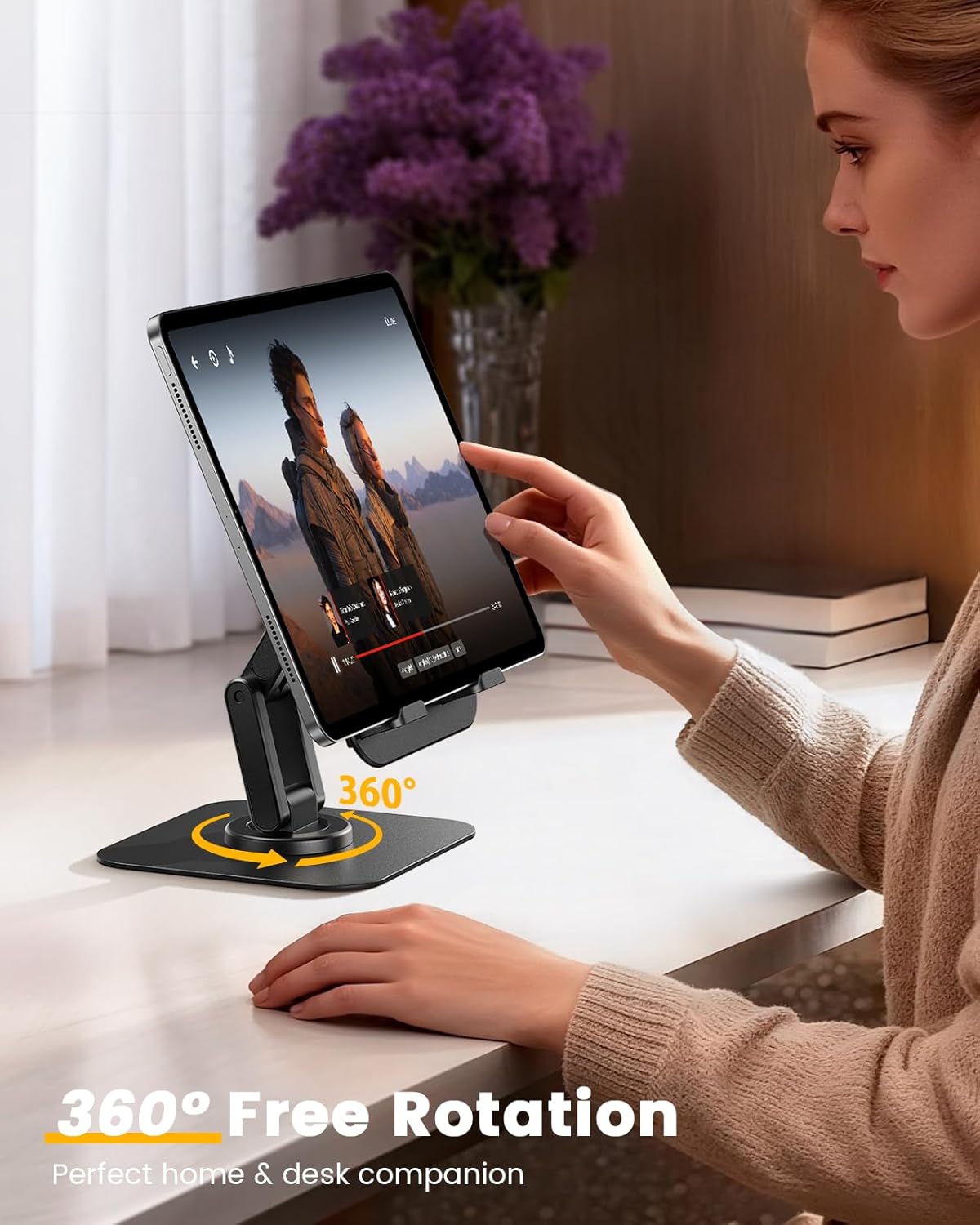 Lamicall Rotating Tablet Stand for Desk - [Fully Adjustable][Foldable & Portable] iPad Stand with Heavy-Duty Base, Tablet Holder Gifts for 4.7-13" Devices, 2025 iPad Pro Air, Kindle, iPhone 17 Pro
