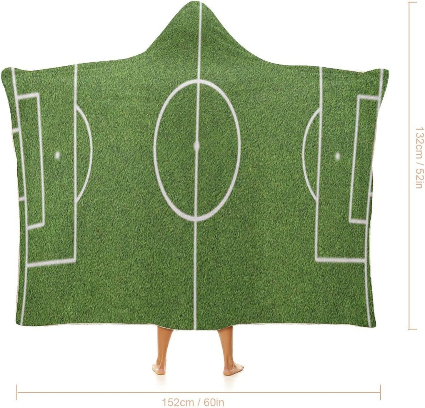 Throw Blankets, Teen Room Women Men Hooded Blanket, Soccer Field Grass Motif Stadium Sports Area, Soft Warm Cozy, 60 x 80inches, Studying Reading Snuggling Napping Office, Fern Green White