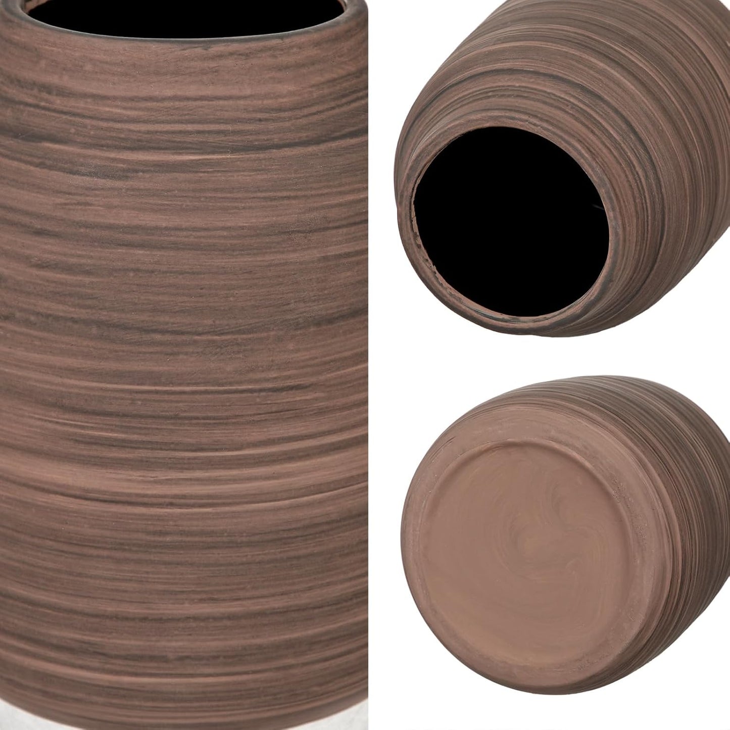 Briful Ceramic Vase for Home Decor, Rustic Brown Textured Decorative Vase for Pampas Grass, Modern Farmhouse Vase for Living Room Coffee Table, Dining Table Centerpiece, Entryway & Shelf (7.6” Tall)