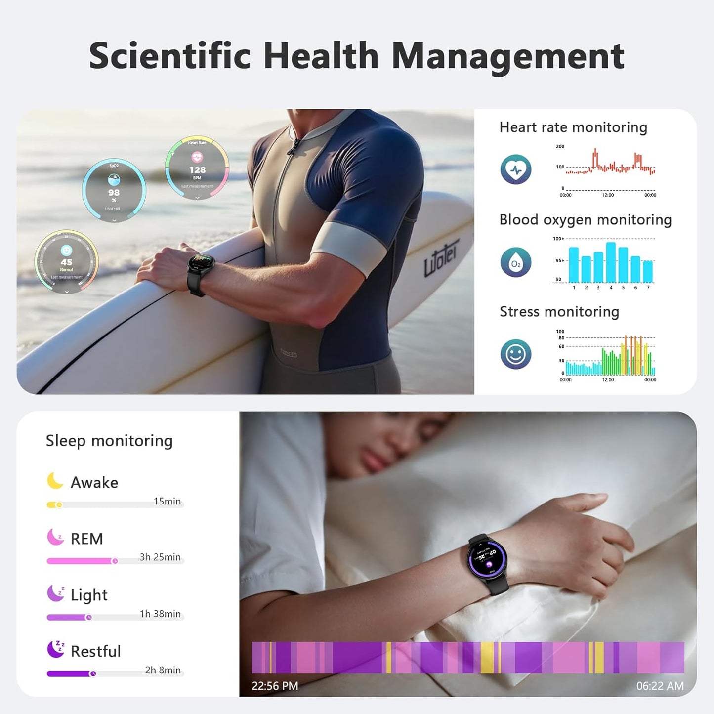 Blackview Smart Watch for Women Men (Make/Answer Calls),1.43''AMOLED Touchscreen Fitness Tracker with 100+ Sports Modes, Heart Rate/SpO2/Sleep Monitor/2 Straps, Smartwatch for iPhone & Android