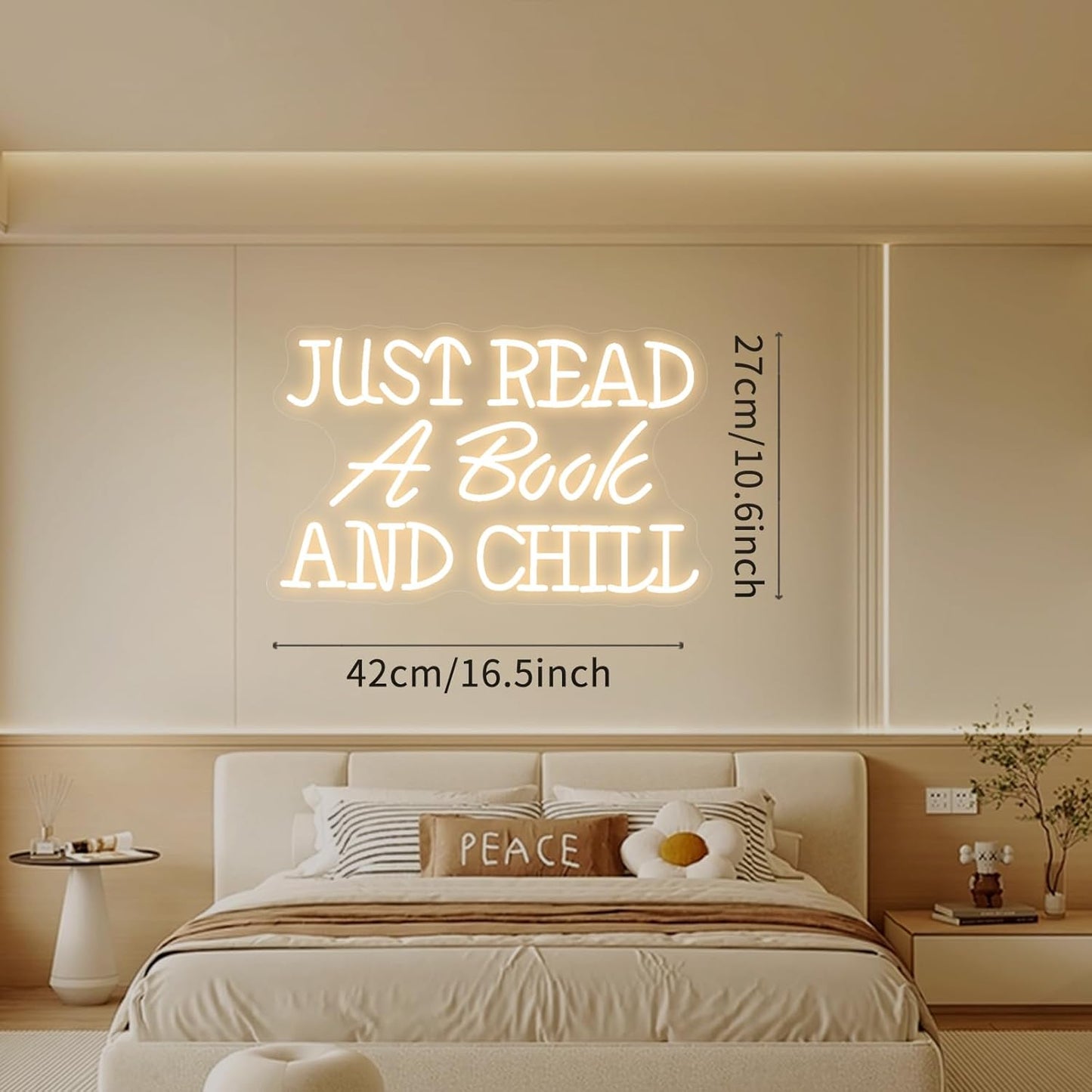 Just Read a Book and Chill White LED Neon Sign - Dimmable USB Wall Art 16.5x10.6 Inches - Reading Room Decor, Study Corner Lighting, Bookstore Cafe Ambiance