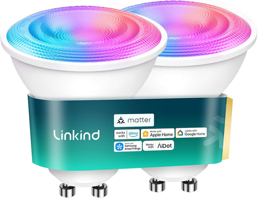 Linkind GU10 Smart Light Bulbs, 40W 470LM Color Changing Light Bulbs, Works with Alexa, Warm&Daylight White(1800K-6500K), 2.4GHZ WiFi Only, 2Pack