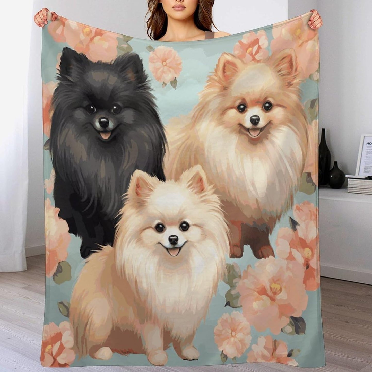 Pomeranians Pattern Blanket Super Soft Lightweight Throw Blanket Cute Cozy Warm Bed Blanket Decorative Fuzzy Blanket All-Season Home Decor Gift for Sofa Couch Living Room 50"*60"（130 * 150cm）