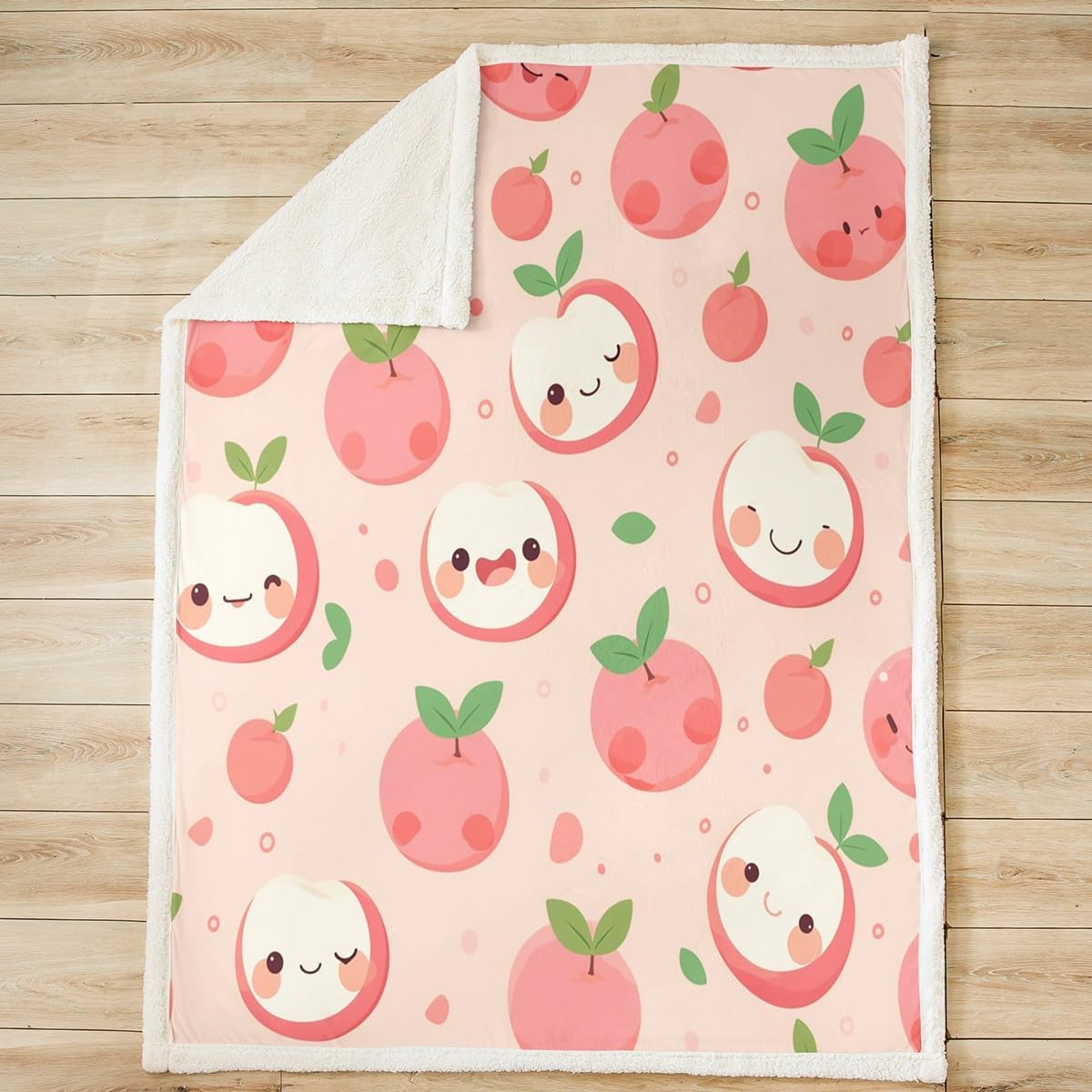 Feelyou Apple Print Fleece Throw Blanket for Kids, Boys, Girls, Teens, Toddlers - Cute Cartoon Pink Plush Sweet Fruit Fuzzy Blanket for Sofa, Bed, Couch, 40x50 Inches