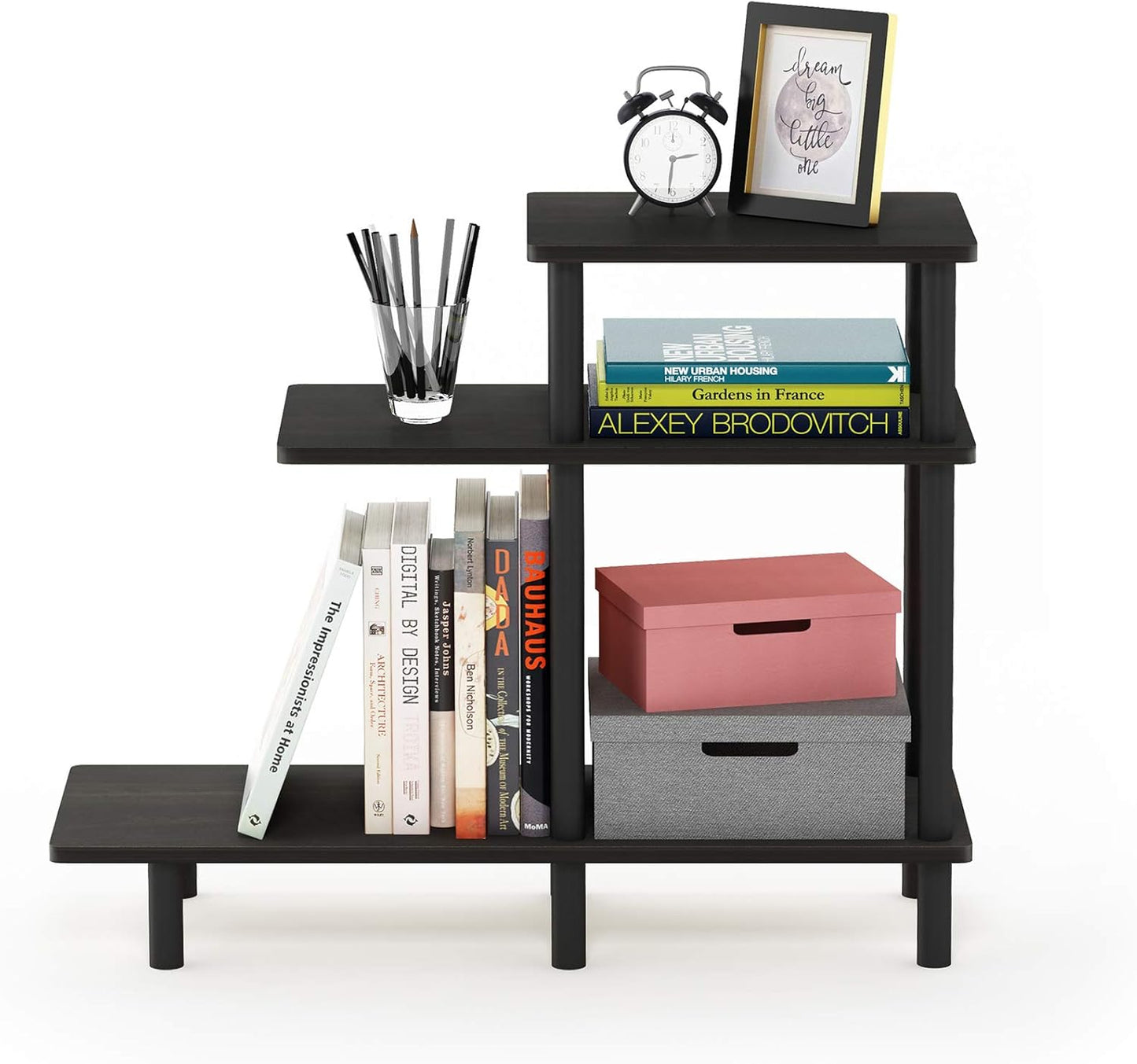 Furinno Turn-N-Tube 3-Tier Sofa Side Table, Espresso/Black, 31.5 in x 11.61 in x 25.63 in