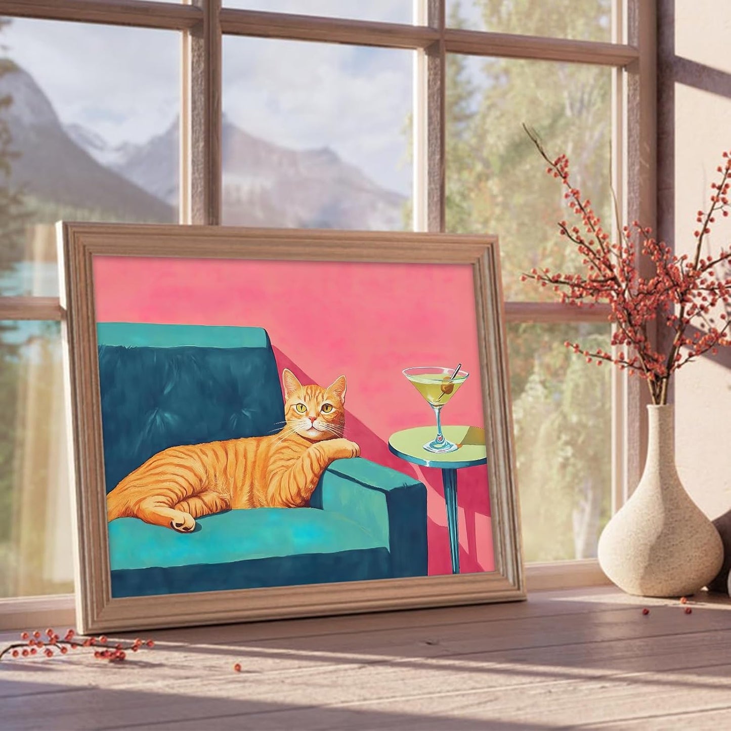 ZHGYGBN Cat Animal Wall Art Canvas Print 12x16 Inch, Lazy Cat Lying on Sofa Poster Unframed, Aesthetic Room Decor for Bathroom Bedroom Living Room, Gift for Women Animal Lovers