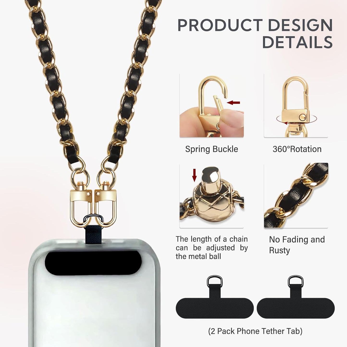 BFSDDM Crossbody Phone Strap - 2 Pads, Leather & Wrist Strap, Adjustable Finger Strap, Universal Phone Lanyard