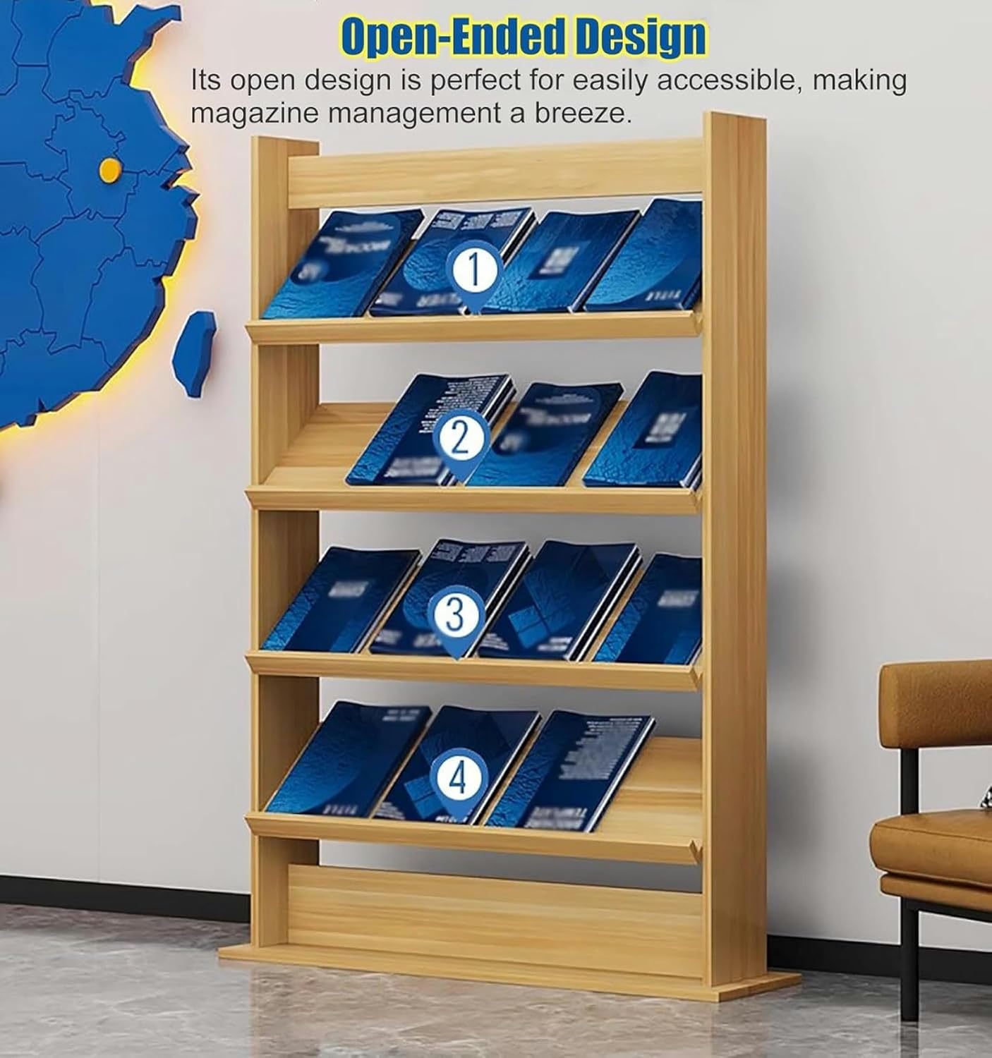 Commercial Free Standing Brochure Display Stand Magazine Holder, Wooden 4 Layer Tall Documents Storage Rack Bookshelf Leaflet Catalogs Racks (Color : Black, Size : L 60cm/23.6in)-1PC-