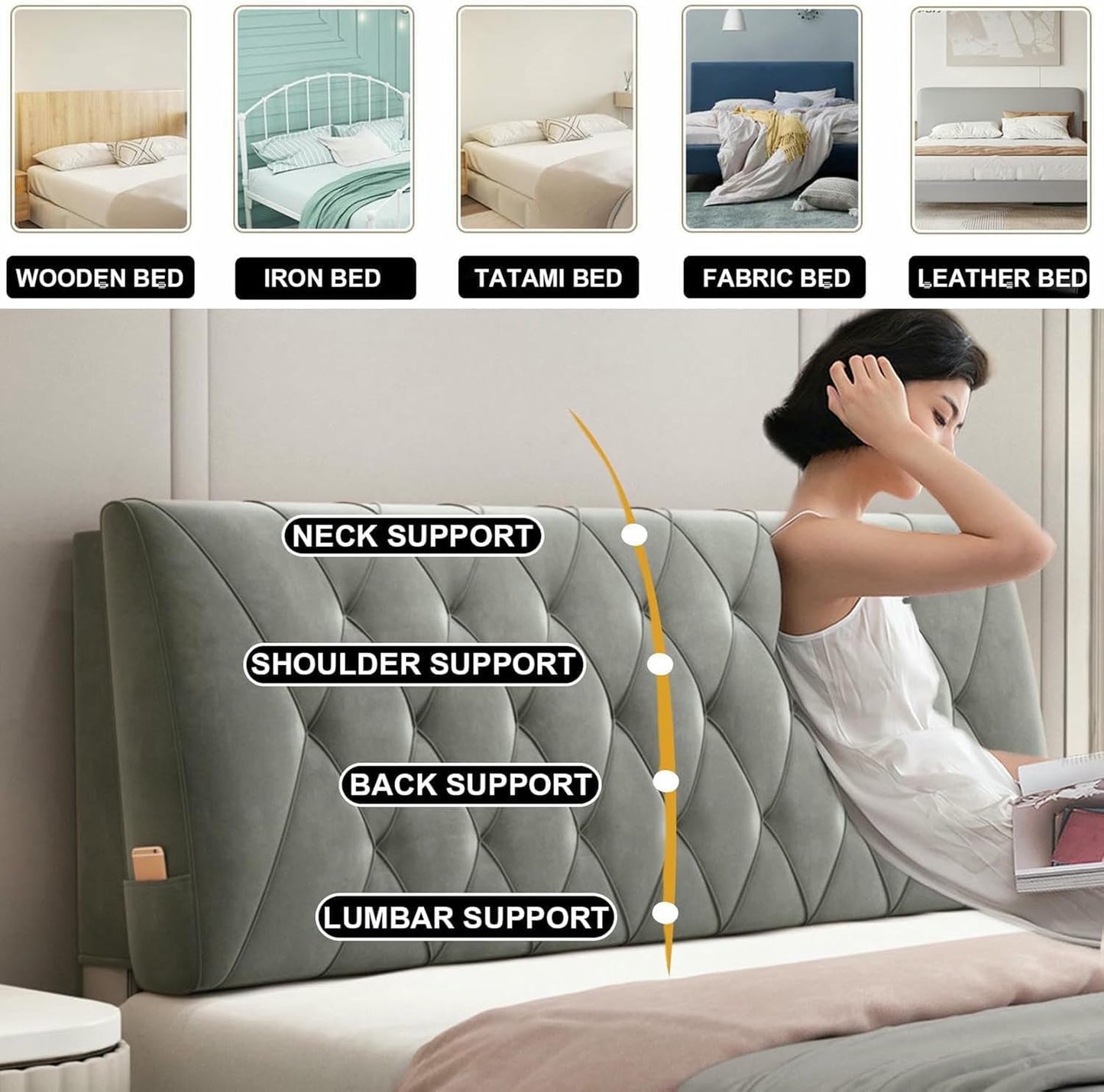 Rectangle Headboard Cushion Reading Pillow Wall Mounted Headboard Upholstered Home Dorm Day Bed Backrest Wedge Bolster Neck Lumbar Support Cushion,Green,Paste 39"/Twin