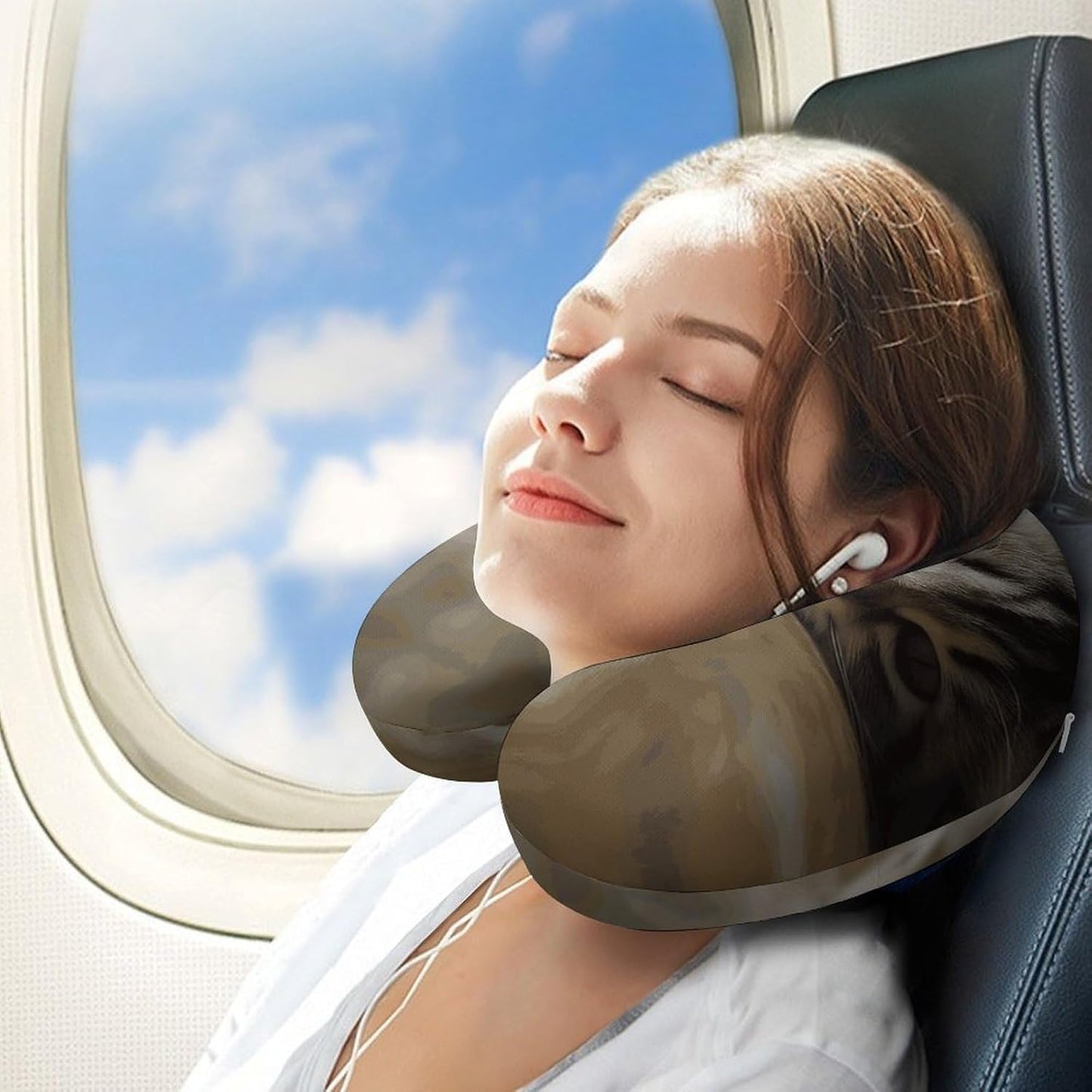 Sleeping Cat Neck Pillow Memory Foam U Shaped Pillows Portable Pillows for Shoulder Travel Head Support Pillow with Concealed Zipper for Airplane Car Home Office