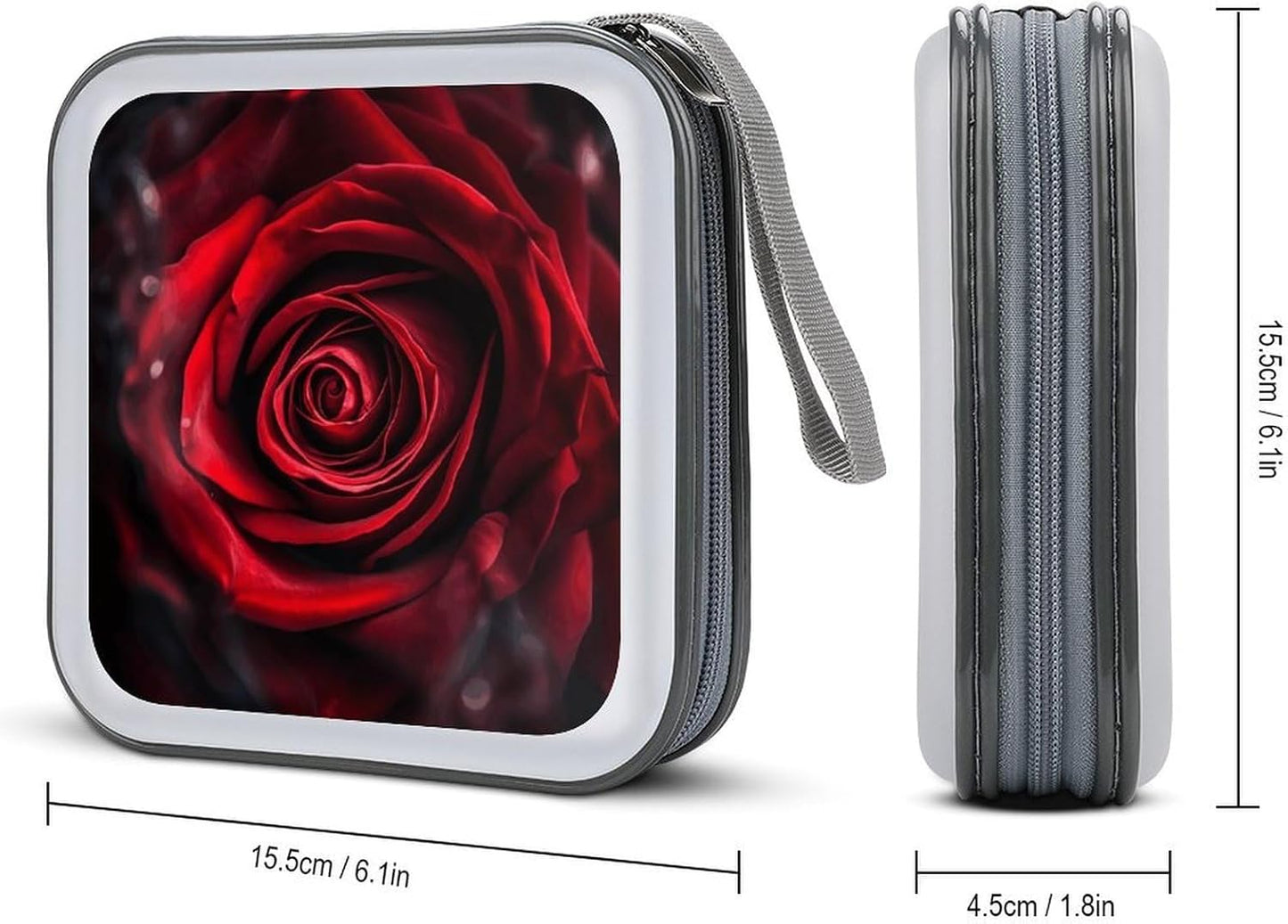 Red Rose Portrait CD Case 40 Capacity Case Zipper CD Collection Bag with Handles Cover DVD Storage Hard Plastic DVD Disc Cases Storage Binder for Car Home Office Travel