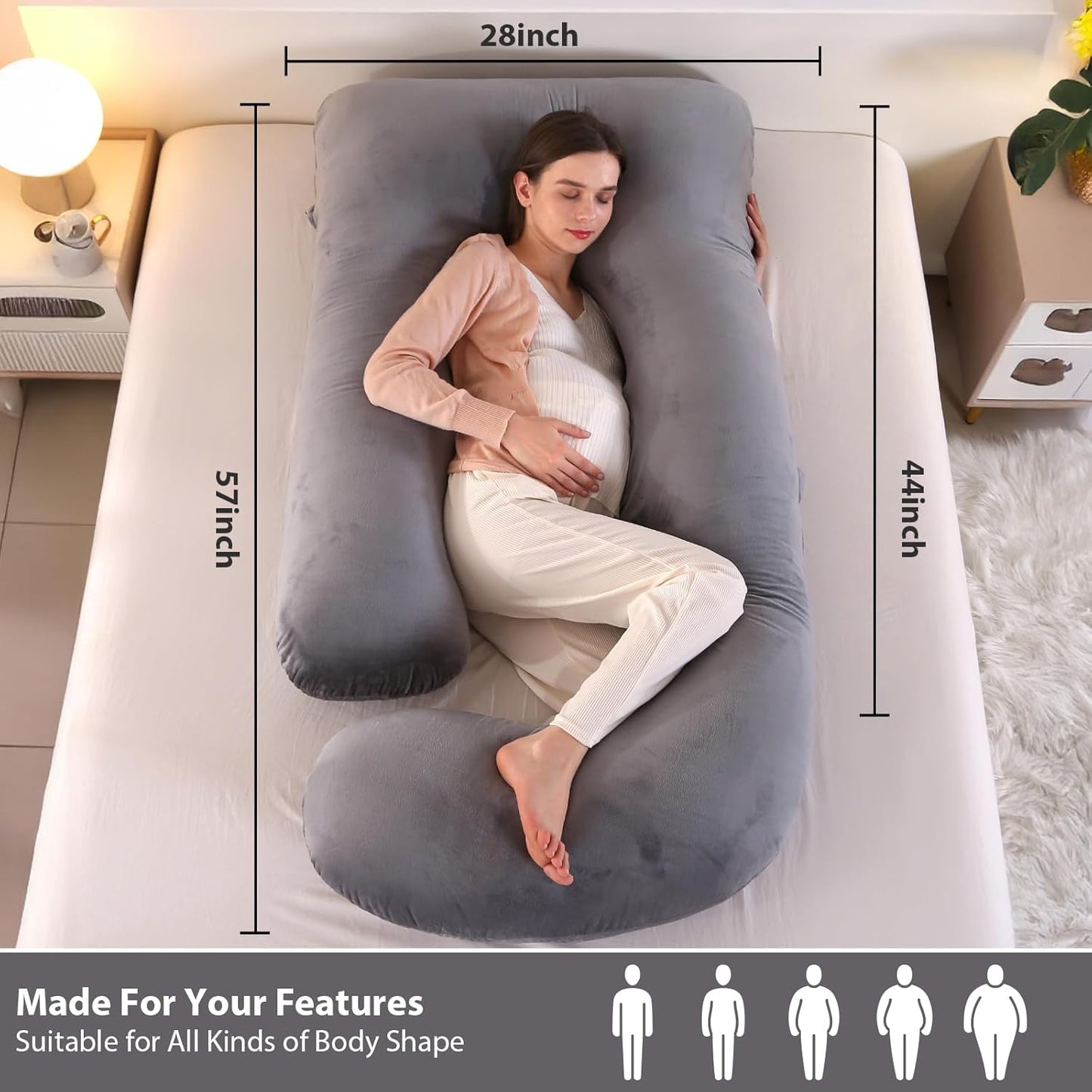 Victostar Pregnancy Pillow,57 inches U Shaped Maternity Pillow with Removable Cover Full Body Pillow Support for Back, HIPS, Legs, Belly
