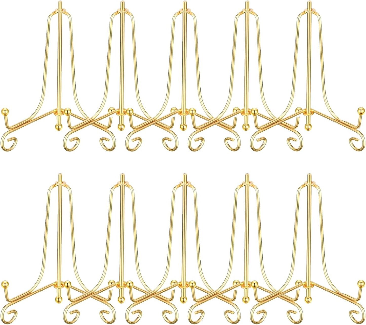 10 Pack 4 Inch Iron Plate Stands for Display,Gold Plate Holder Display Stand, Gold Easel Stands for Photo, Picture Frame, Decorative Dish, Book and Tabletop Art