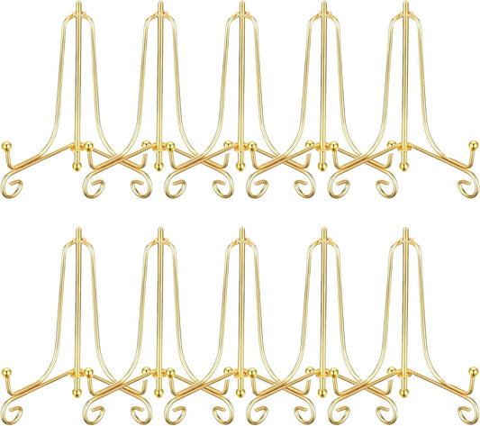 10 Pack 4 Inch Iron Plate Stands for Display,Gold Plate Holder Display Stand, Gold Easel Stands for Photo, Picture Frame, Decorative Dish, Book and Tabletop Art