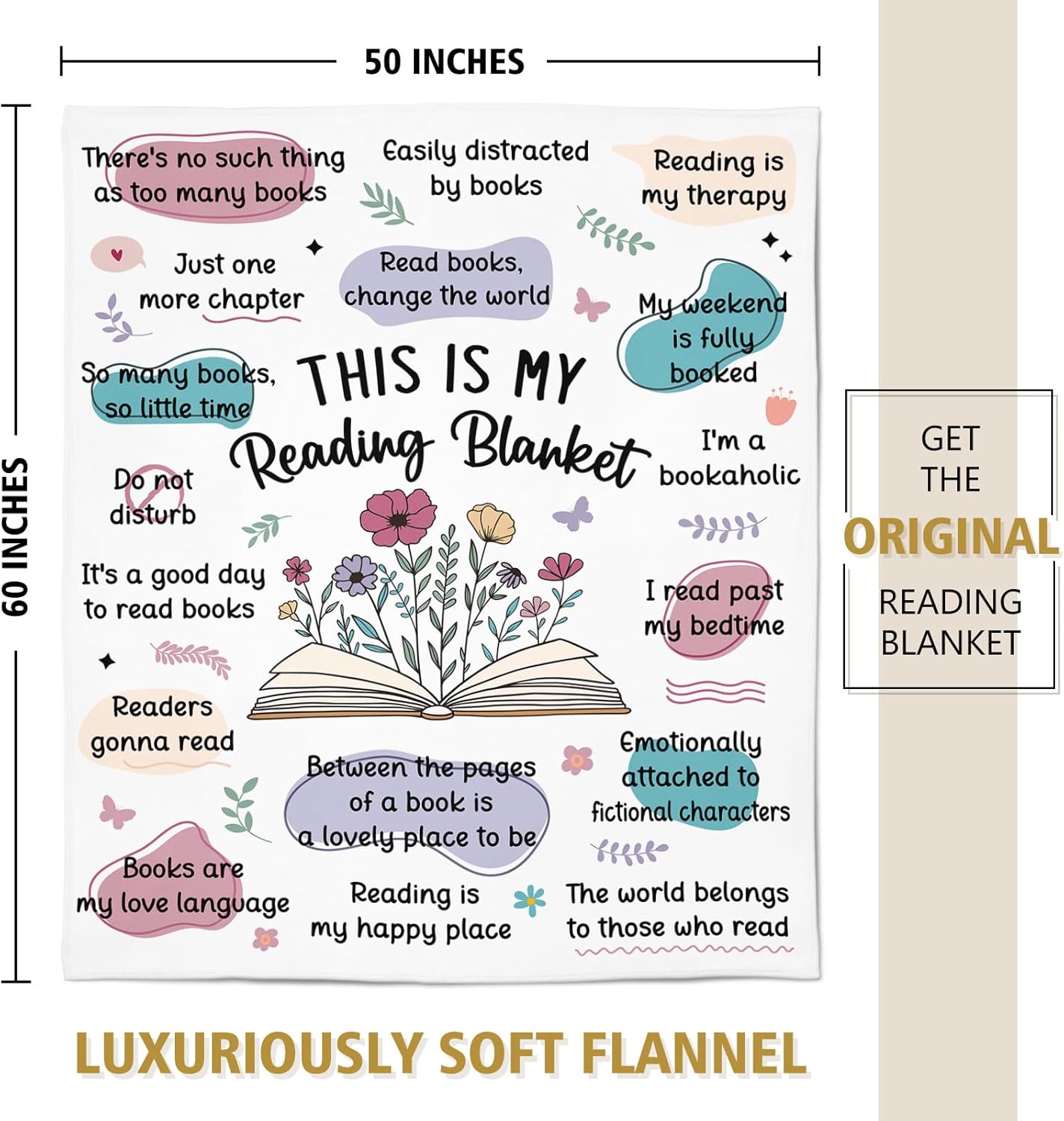 BaubleDazz Book Lovers Gifts for Women, This is My Reading Blanket with Flowers, Book Club Bookish Reading-Themed Birthday Gifts for Readers, Librarian, Bookworm, Girl, Watercolor Nap Blanket(50*60)
