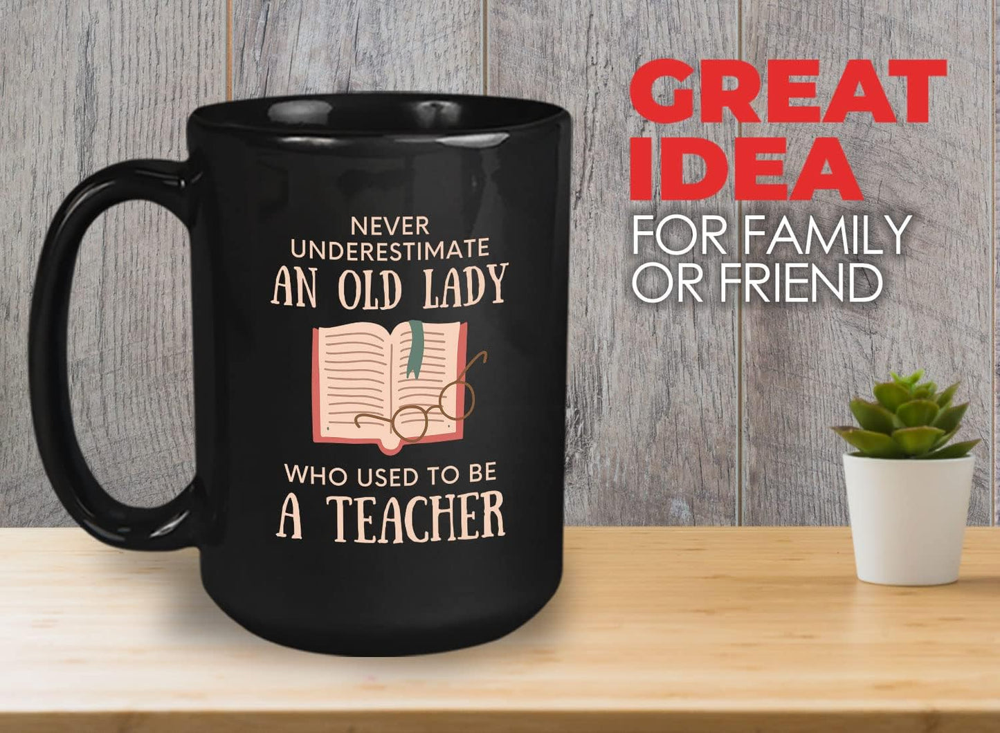 Bubble Hugs Book Lover Coffee Mug 15oz Black - Never Underestimate Old Lady - Reading Reader Grandma Retired Teacher Book Lover Bookish Novelist Librarian Writer