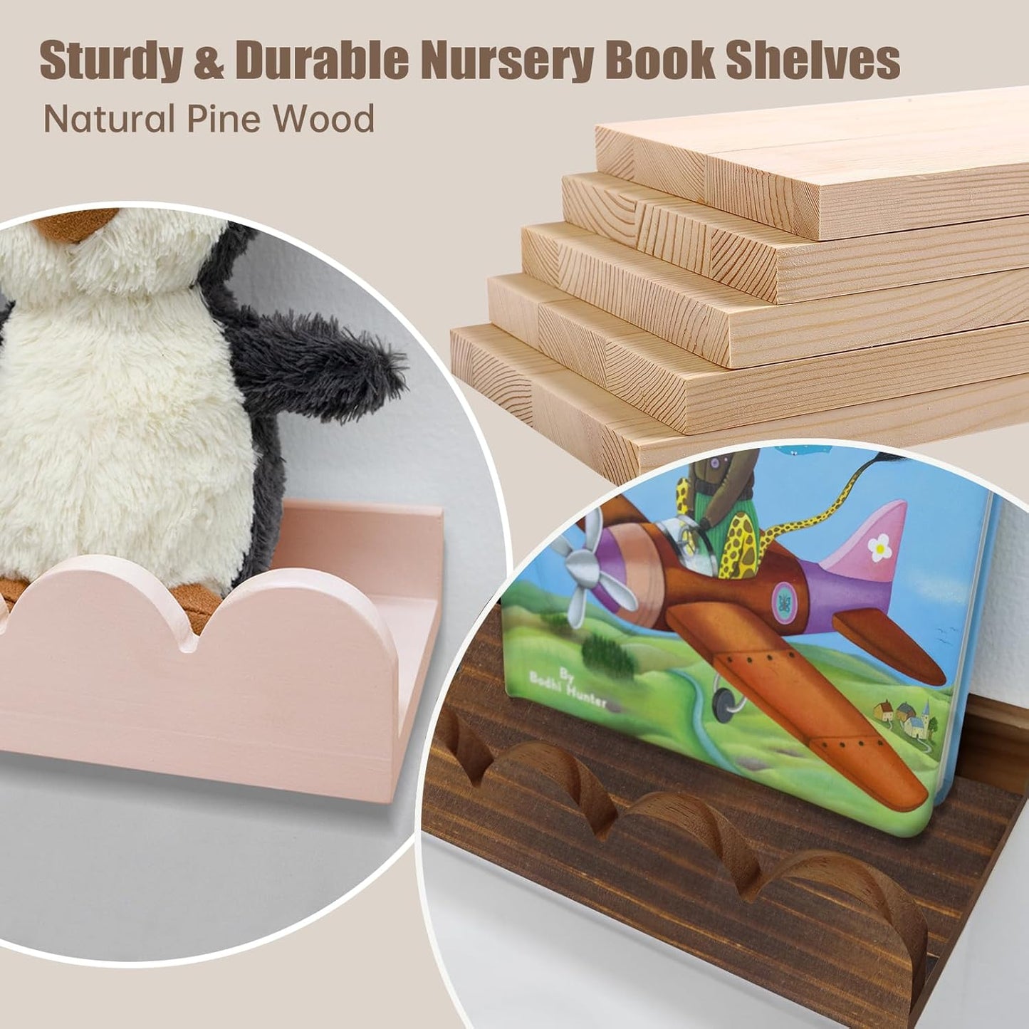Nursery Book Shelves 20Inches, Scalloped Floating Shelves for Bedroom Kids, Nursery Shelves for Wall 2 Pack, Scalloped Shelf for Toddler Room, Baby Room, Sage, Large