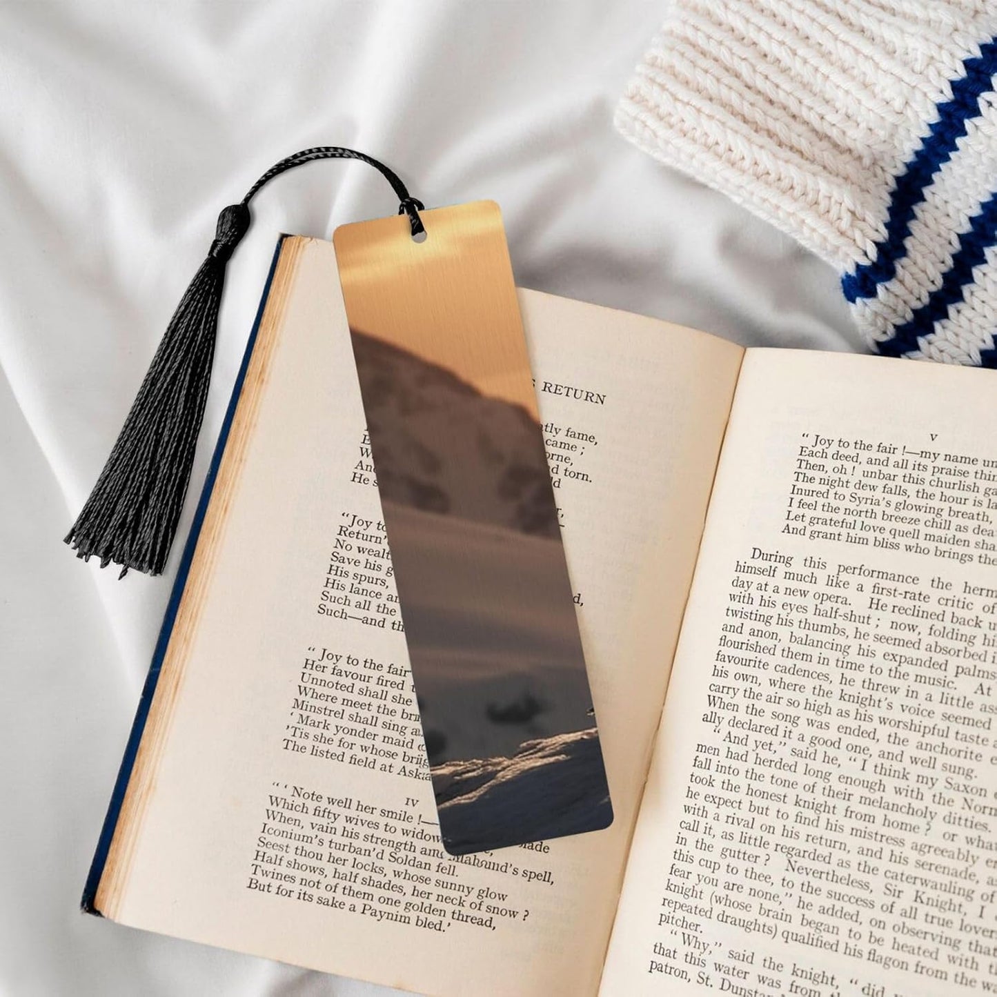 Penguins at Dusk Bookmarks Gifts for Women Men, Wooden Bookmarks for Book Lovers, Vintage Book Marks Ornaments with Tassel, Unique Personalized Reading Page Markers Black