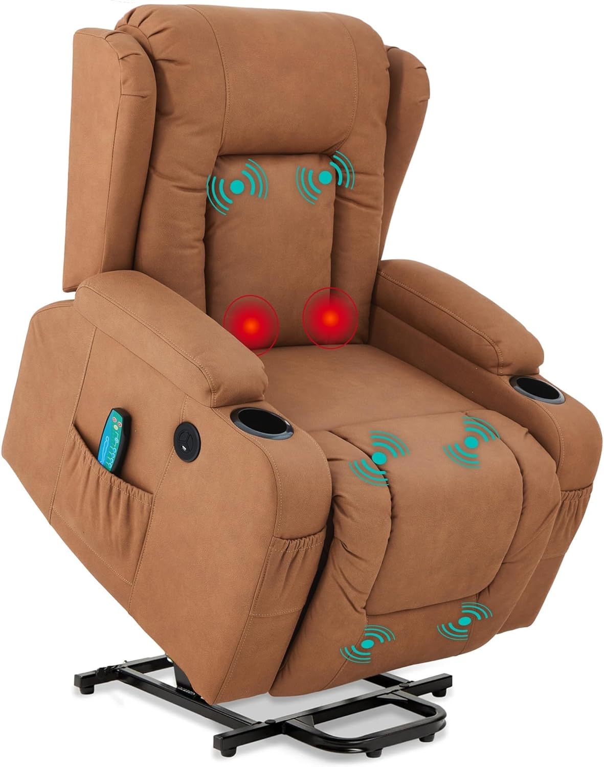 PU Leather Electric Power Lift Chair Recliner Massage Chair, Adjustable Furniture for Back Easy-to-Reach Side Button Cupholders Legs w/ 3 Positions USB Port Heat