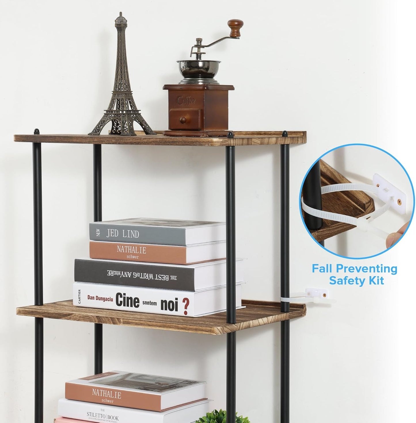 GETALL 5 Tier Bookshelf with Wheels, Tall Bookcase for Small Spaces, Solid Wood Narrow Shelf, Corner Book Shelf Storage Organizer for CDs, Movies, Movable Shelfing Unit for Bedroom, Living Room