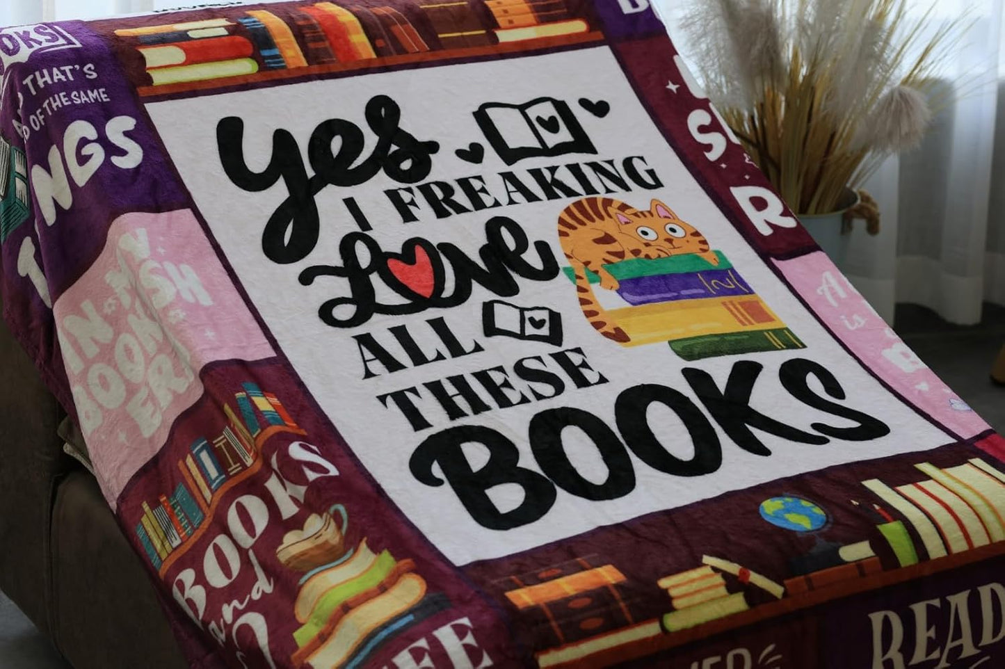 Book Lovers 50X60 Soft Throw Blanket for Women 310 Grams Throw Gifts for Book Lovers Women Female Books Reader Design for Easy Maintenance
