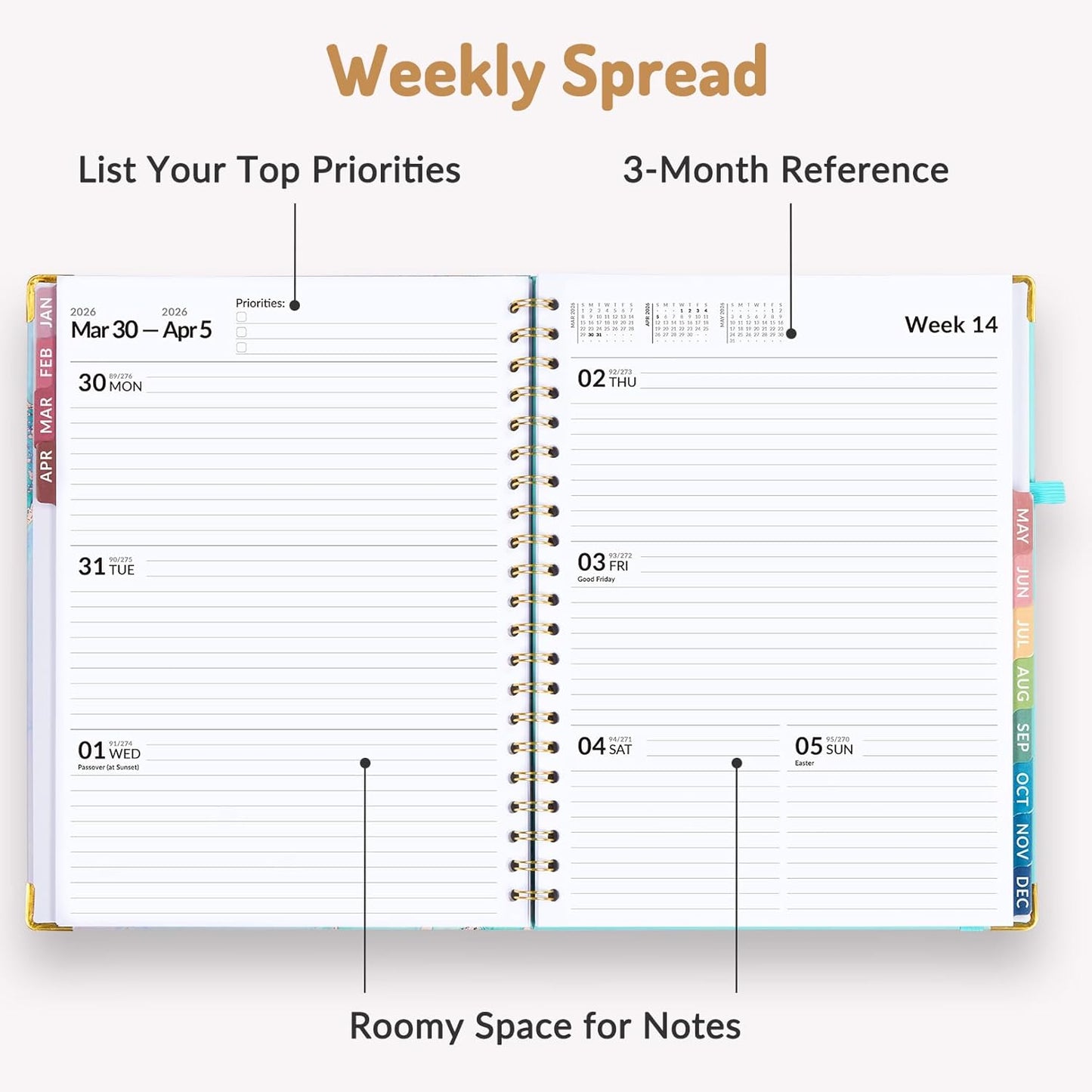 Forvencer 2026 Planner, Weekly and Monthly Calendar Planner for Women, Jan 2026 - Dec 2026, 8.5" x 11", Hardcover Planning Agenda book with Monthly Tabs, Spiral Bound, Inner Pocket, Cute Journal Organizer Notebook for Office School, A4 Size,Light Green