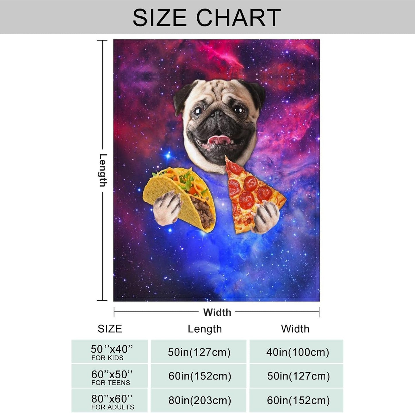 Cute Galaxy Pug Blanket Cartoon Throw Blanket, Kids Plush Fleece Blanket Super Cozy Soft Flannel Blanket Decorative Fuzzy Throws for Sofa Bed Living Room (50×60in, Galaxy Pug)