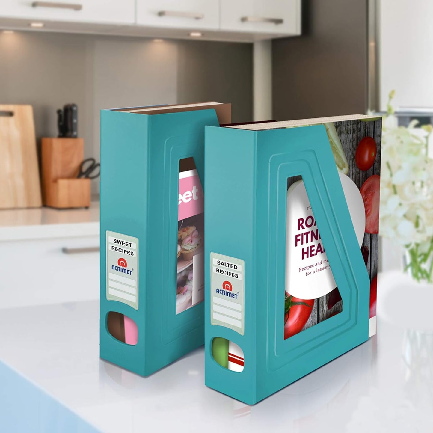 Acrimet Magazine File Holder – Vertical Rack for Documents, Folders and Mail, Durable Plastic Desk Organizer for Office & Home, Solid Green (2 Pack)